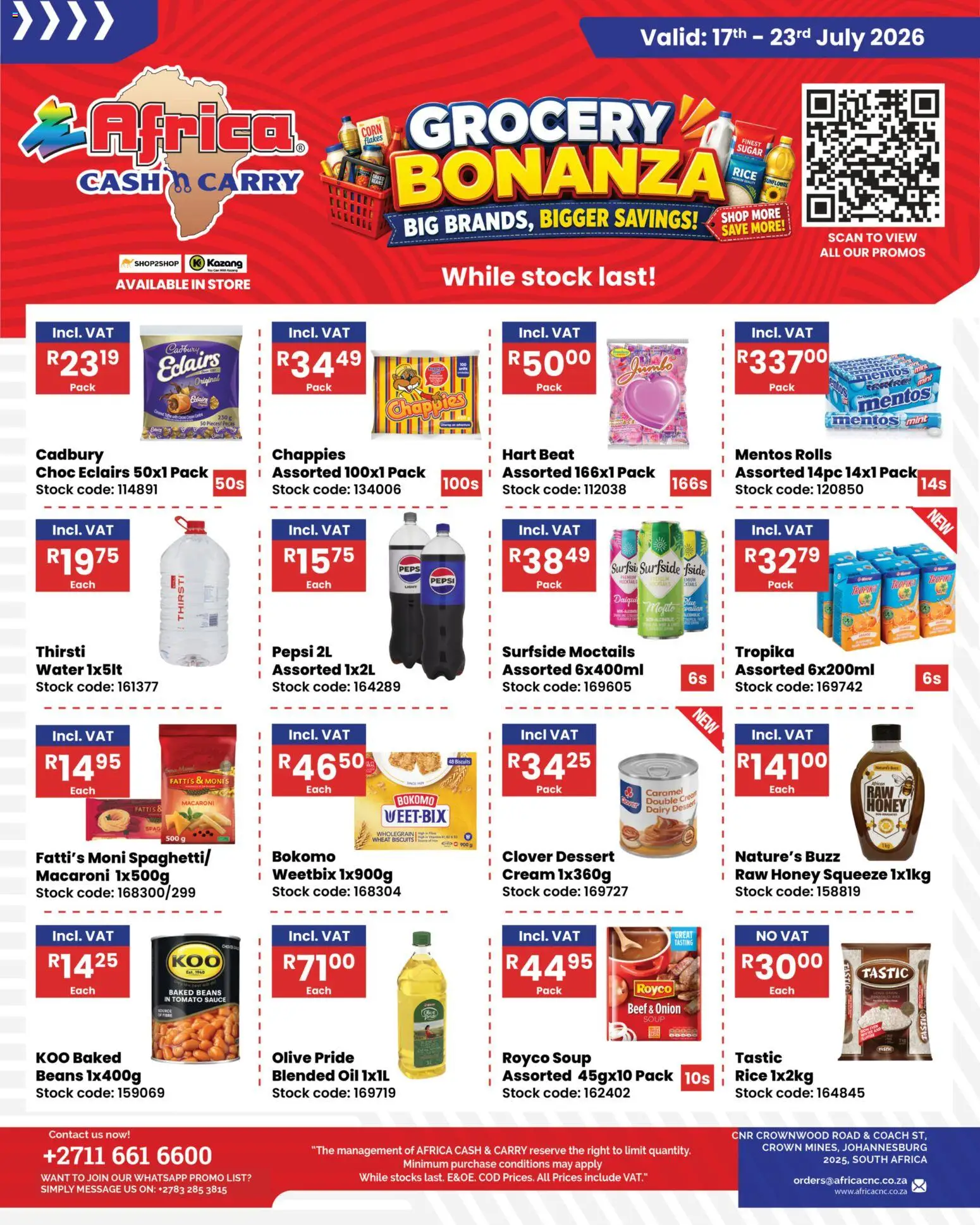 New Africa Cash & Carry catalogue – valid from 17/07/2026 | Page: 1 | Products: Beans, Baked beans, Oil, Sauce