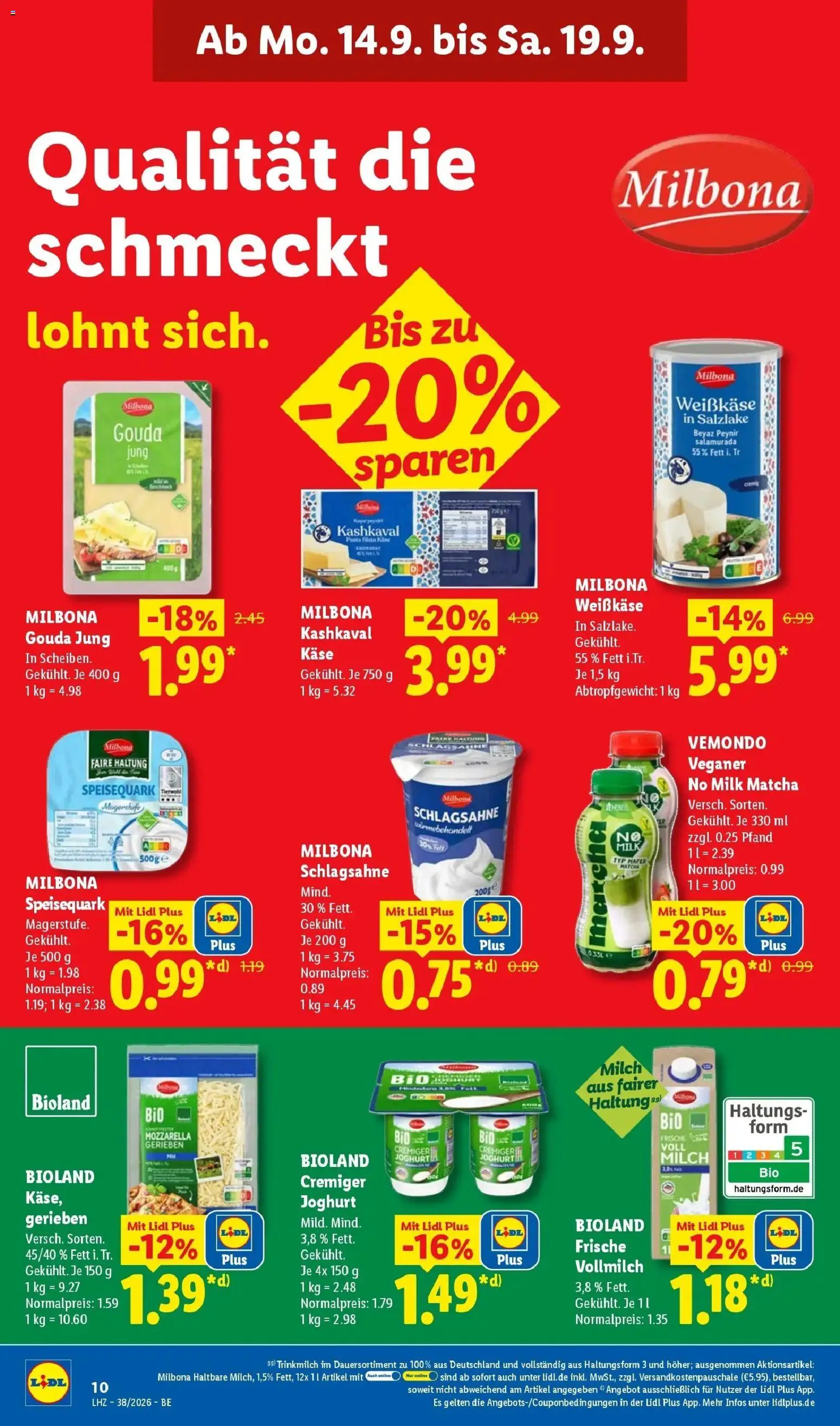 Lidl Prospekt Mahlow – gültig ab 14.09.2026 | Seite: 22 | Produkte: Schlagsahne, Joghurt, Mozzarella, Speisequark