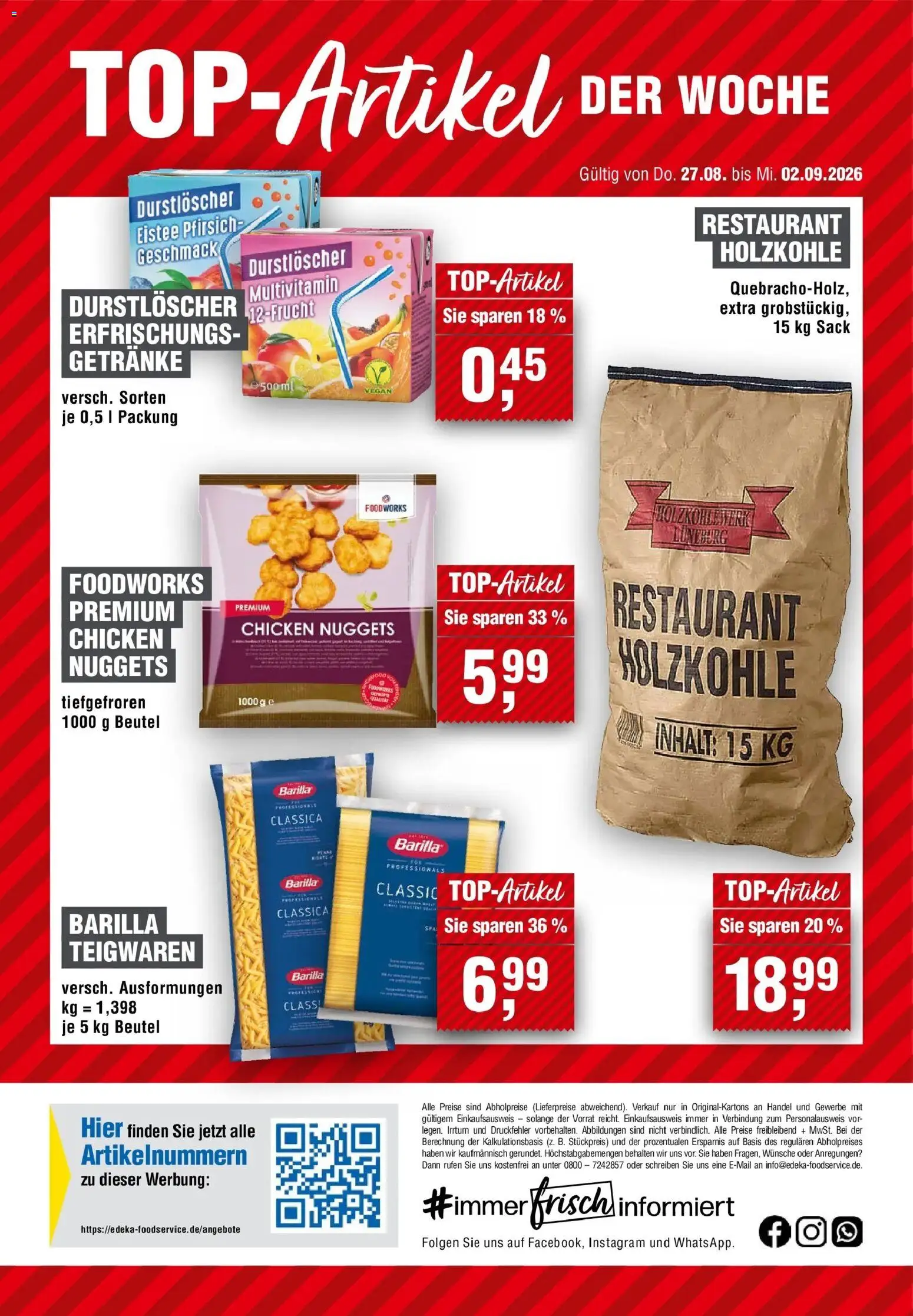 Edeka Prospekt Heilbronn – gültig ab 27.08.2026 | Seite: 20 | Produkte: Durstloscher, Barilla, Pfirsich