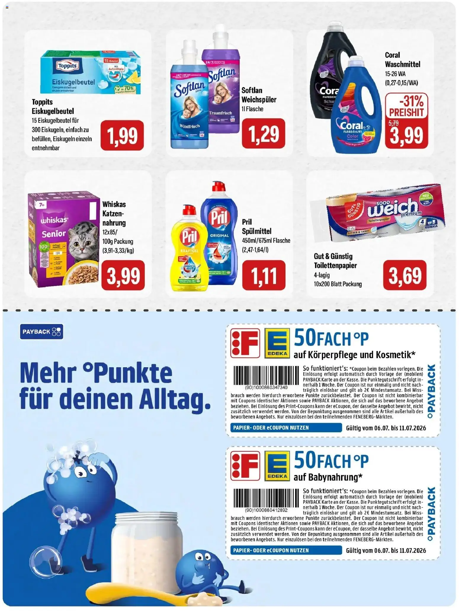Feneberg Aktuelle Angebote – gültig ab 09.07.2026 | Seite: 15 | Produkte: Coral, Waschmittel, Whiskas, Toilettenpapier