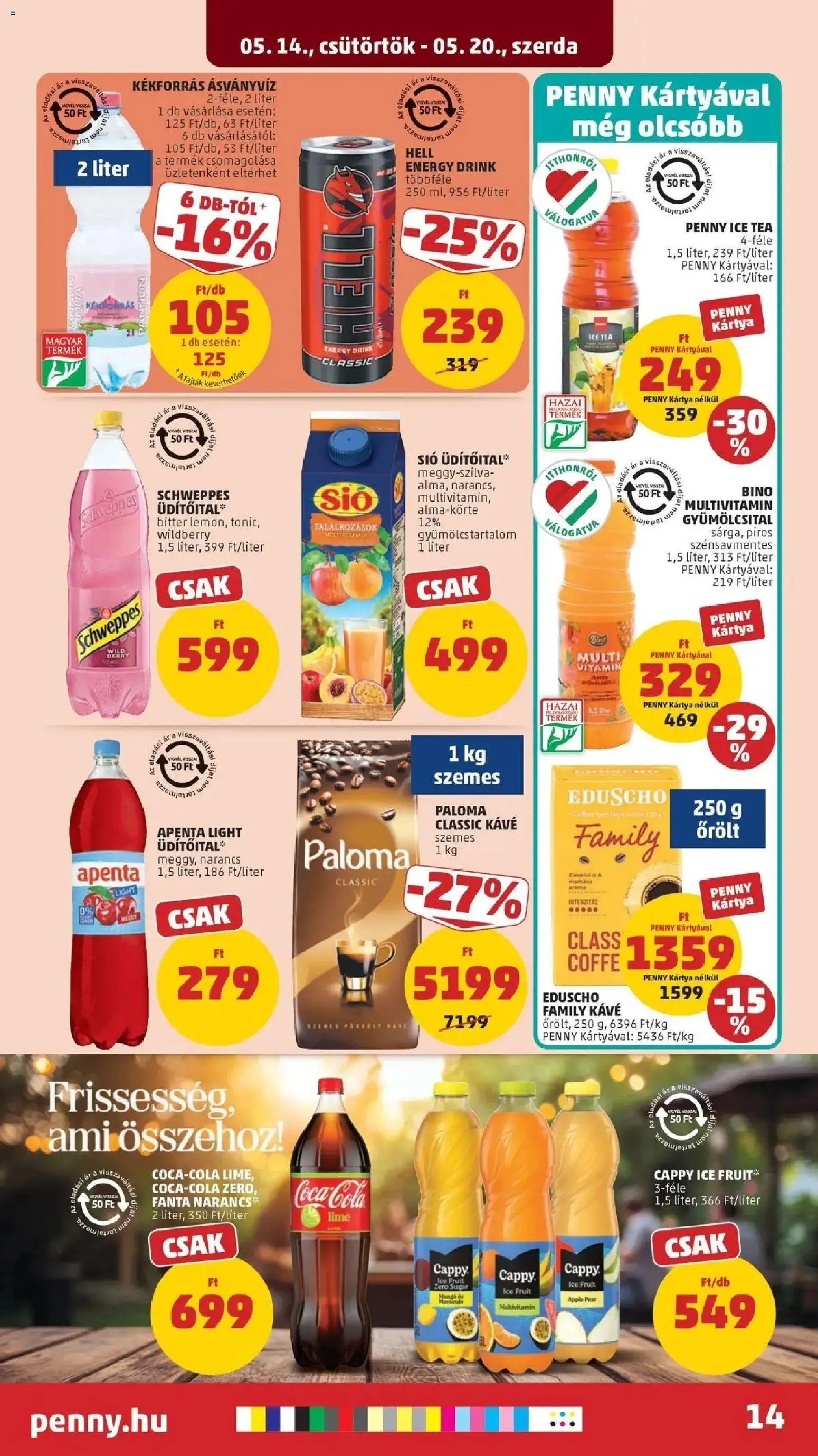 PENNY akciós ujság - amely érvényes a következő dátumtól: 14.05.2026 | Oldal: 14 | Termékek: Lime, Coca Cola, Kávé, Só