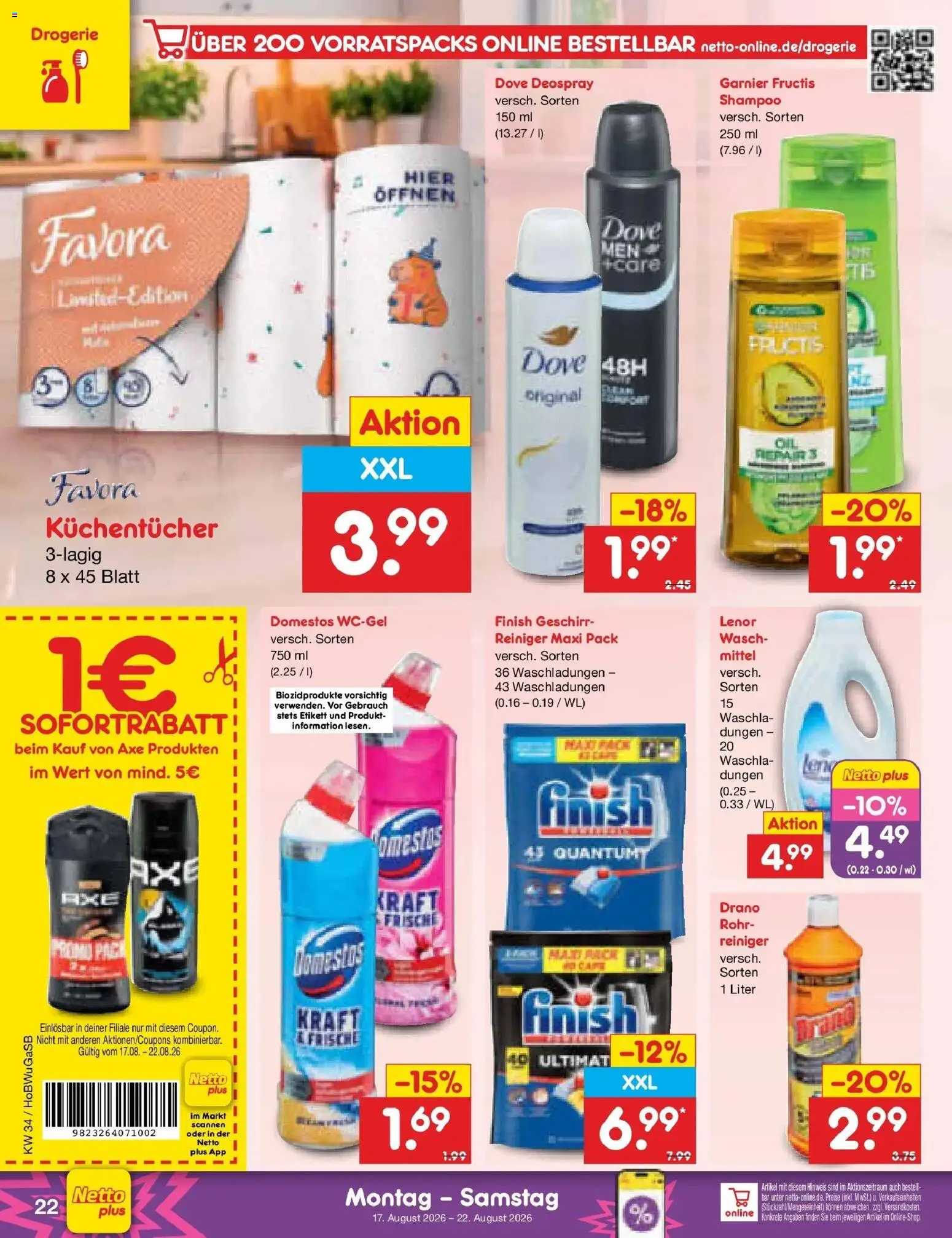 Netto Marken-Discount Prospekt Bremen-Lesum – gültig ab 17.08.2026 | Seite: 32 | Produkte: Finish, Shampoo, Axe, Deospray