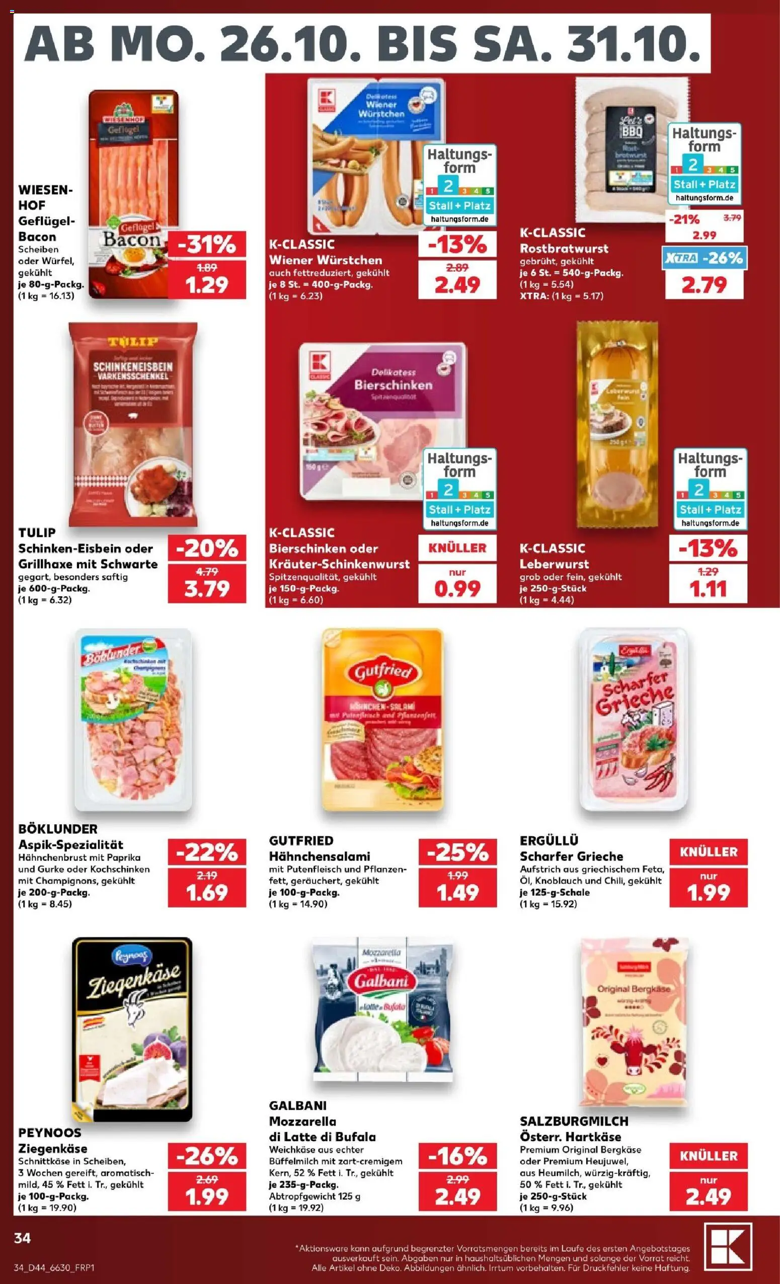 Kaufland Prospekt Köln – gültig ab 25.10.2026 | Seite: 34 | Produkte: Wiener wurstchen, Mozzarella, Ziegenkäse, Knoblauch