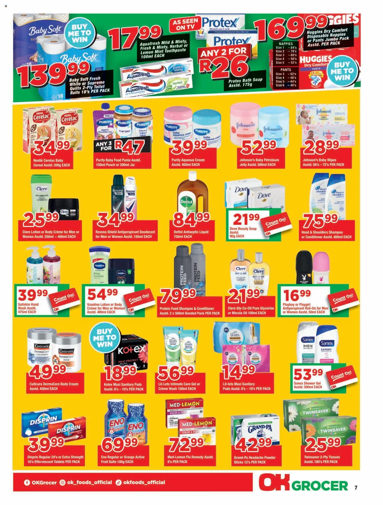 New OK Foods catalogue – valid from 24/07/2026 | Page: 7 | Products: Shower, Oil, Toothpaste, Lotion