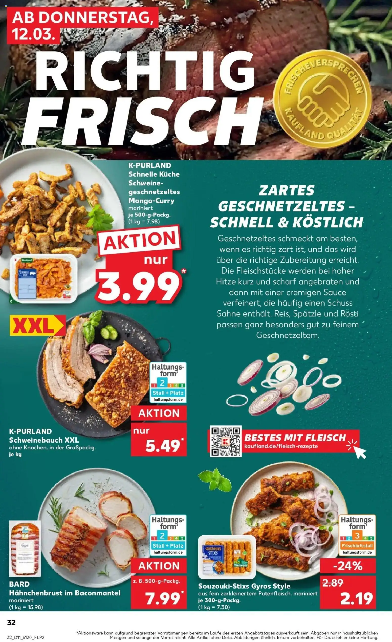 Kaufland Prospekt Meppen	 – gültig ab 09.03.2026 | Seite: 44 | Produkte: Schweinebauch, Küche, Sahne, Fleisch