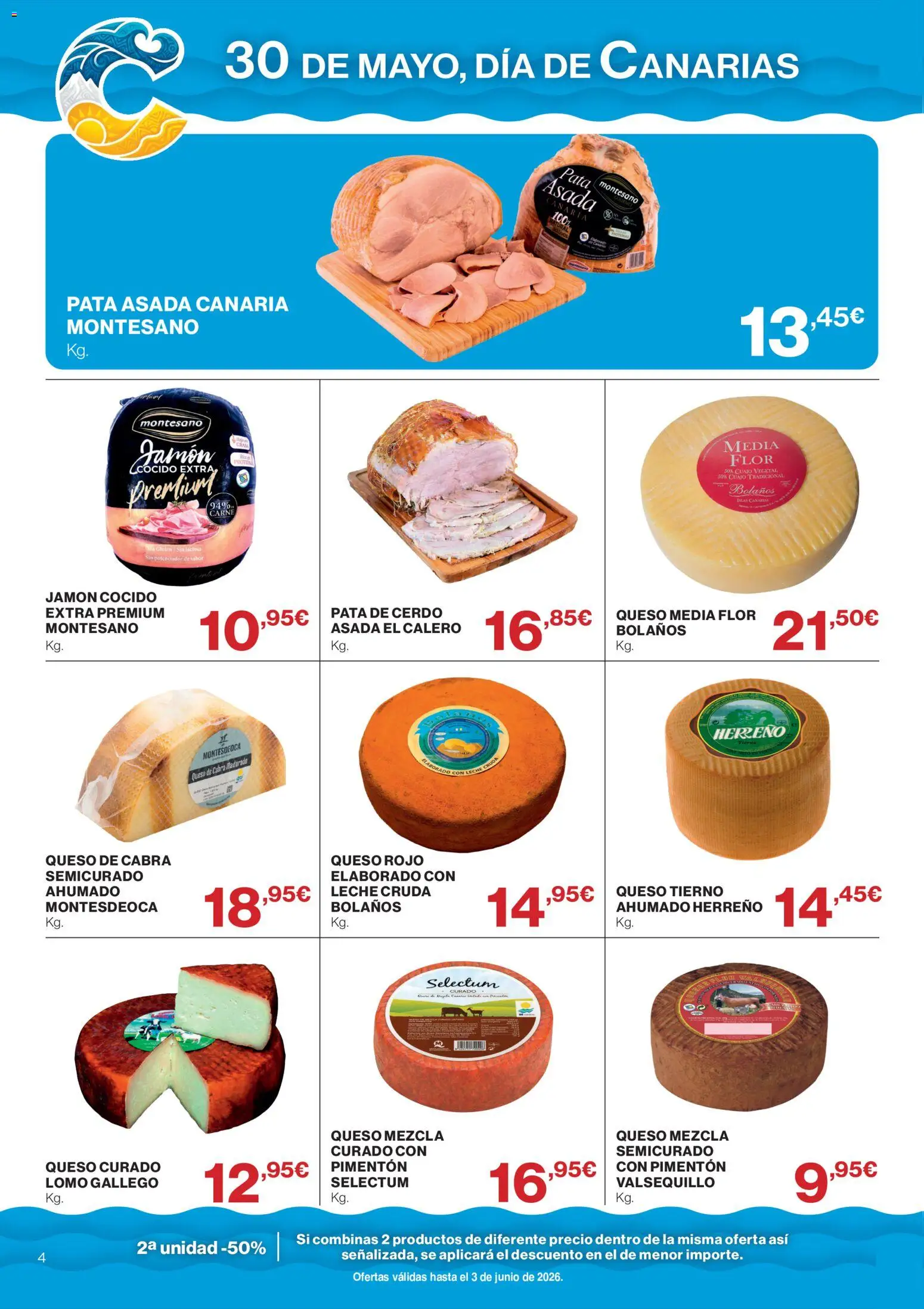 Supercor Canarias │ válido desde el 21.05.2026 | Página: 4 | Productos: Leche, Jamón, Jamón cocido, Cerdo
