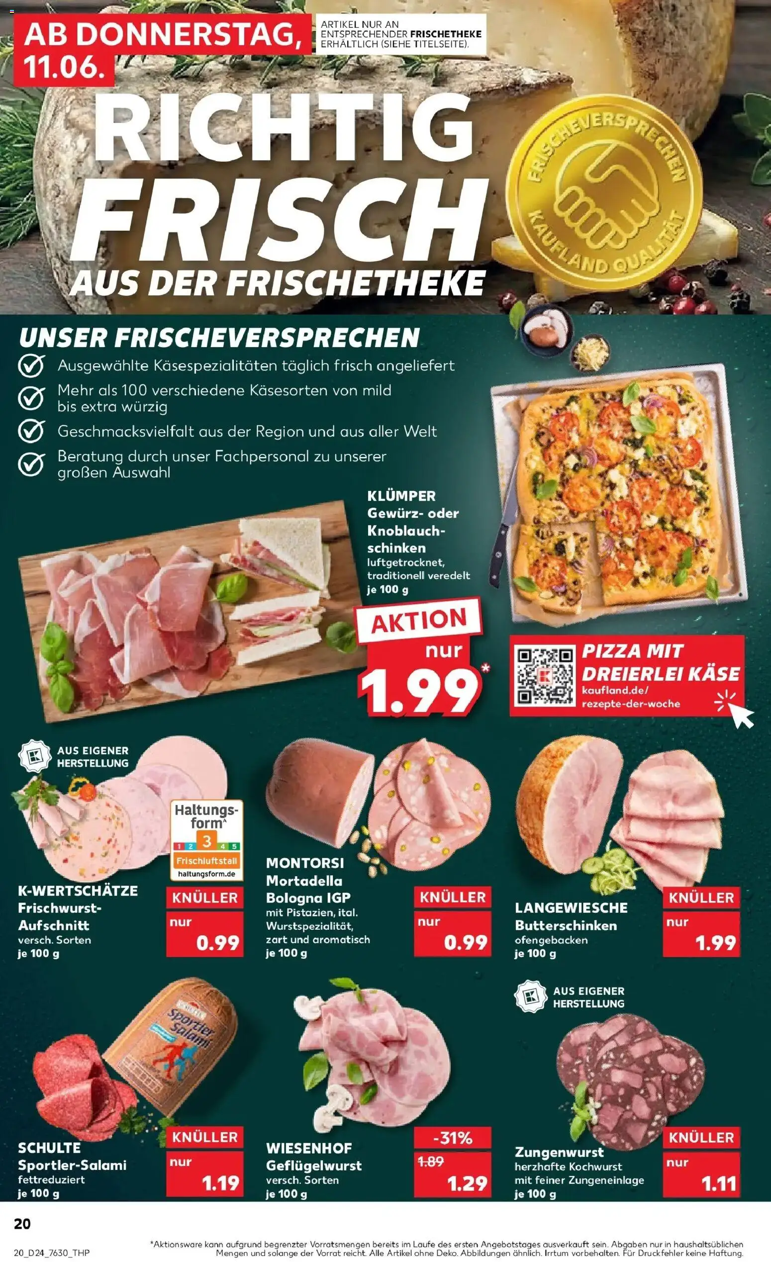 Kaufland Prospekt Nagold – gültig ab 11.06.2026 | Seite: 20 | Produkte: Käse, Knoblauch, Salami, Pizza