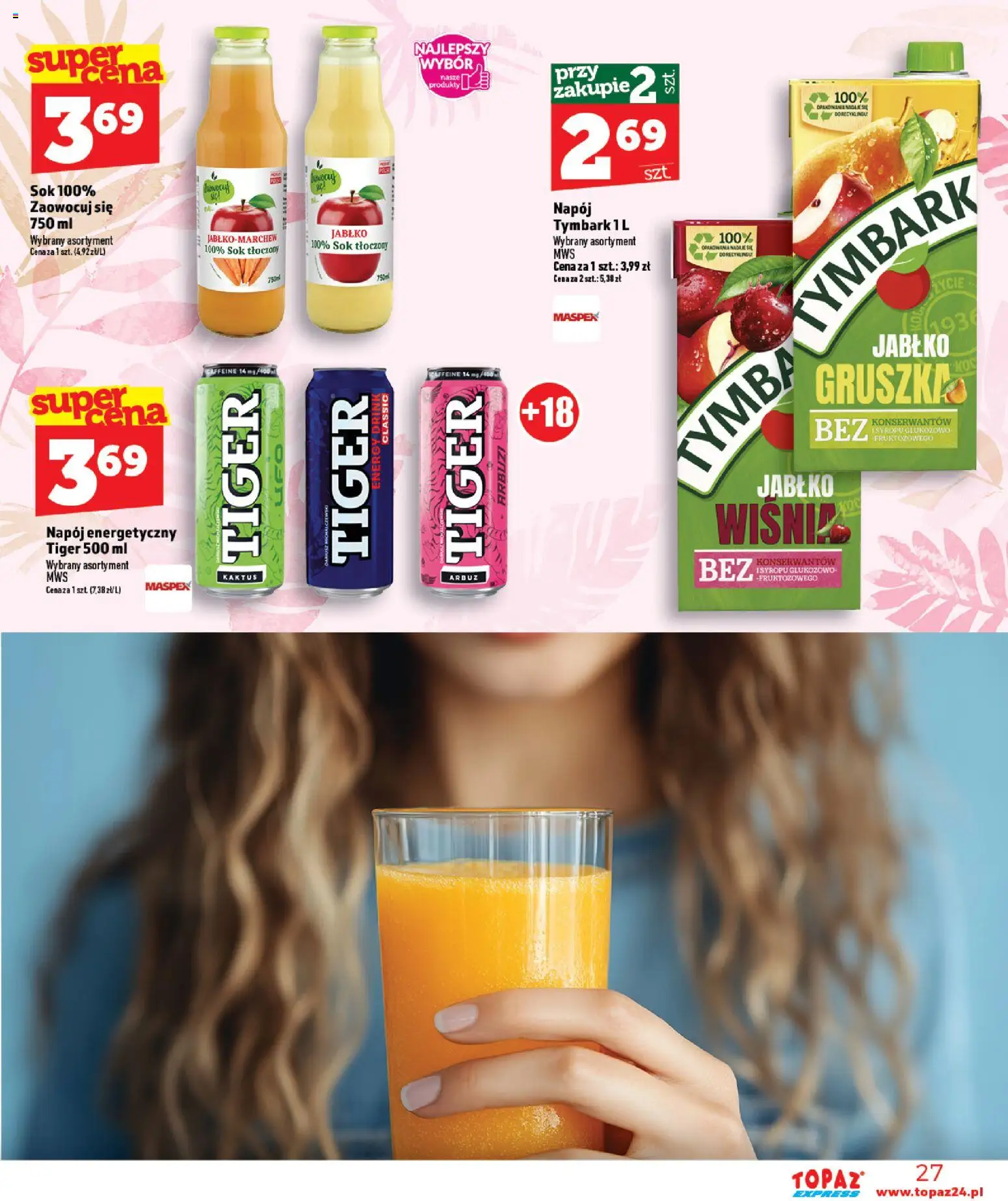 Topaz gazetka - Express od 22.10.2026 | Strona: 27 | Produkty: Arbuz, Gruszka, Tymbark, Napój energetyczny