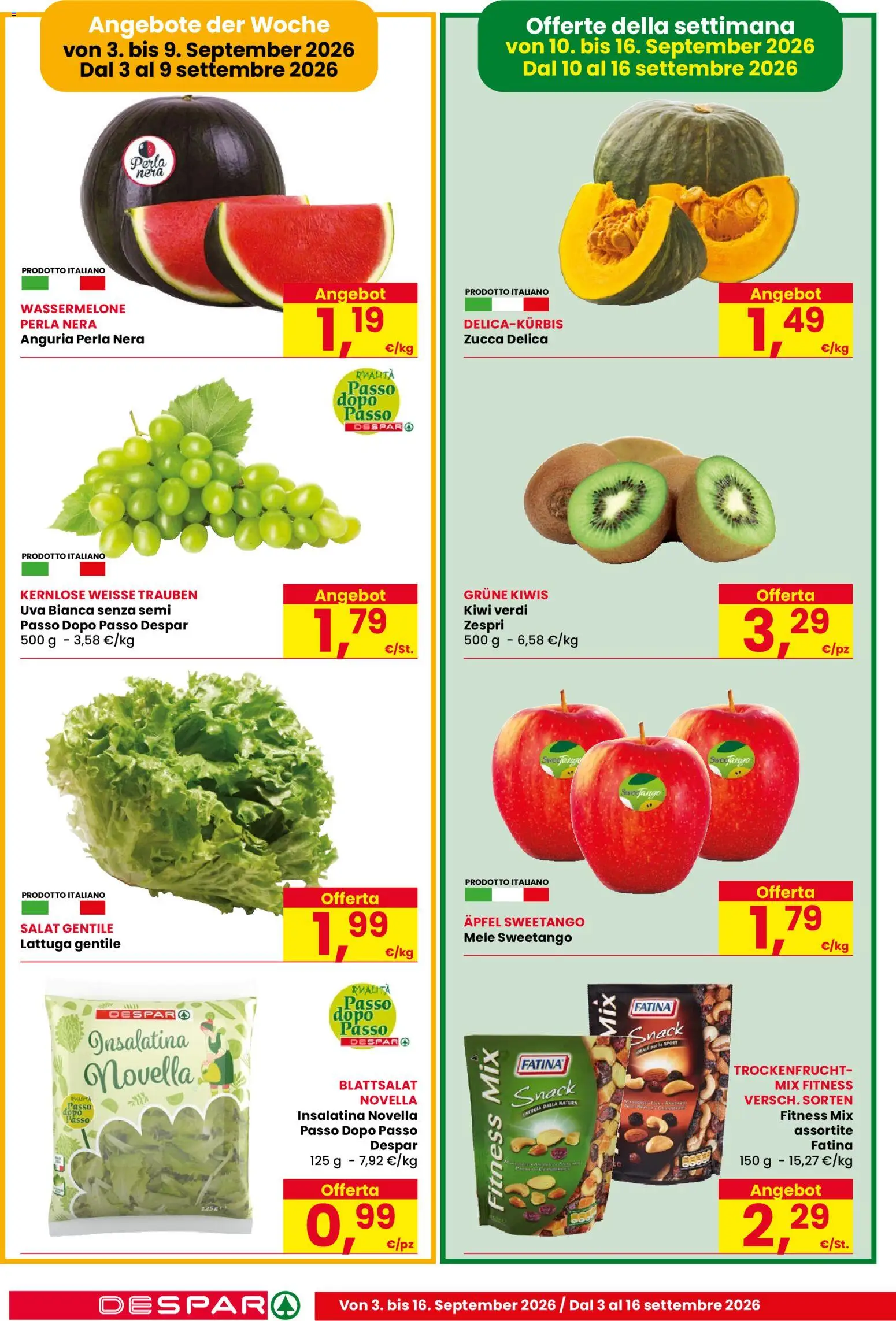 Volantino Despar del 03/09/2026 | Pagina: 2 | Prodotti: Mele, Kiwi, Uva, Lattuga