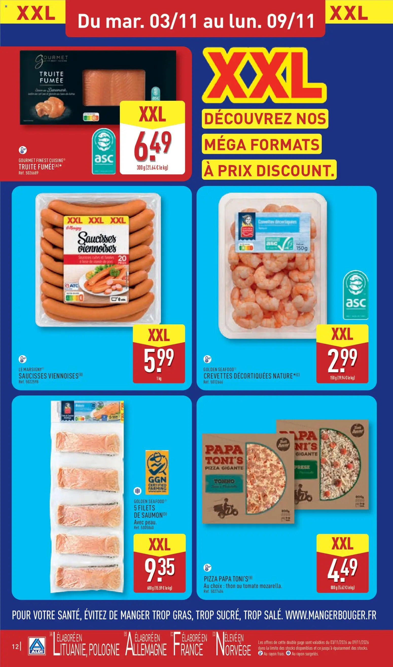 {H1} | Page: 16 | Produits: Truite, Truite fumée, Crevettes, Pizza