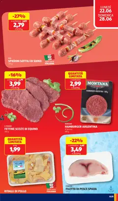 Anteprima del volantino HAMBURGER ARGENTINA, MONTANA HAMBURGER ARGENTINA di bovino 180 g valido a partire dal 22/06/2026 | Pagina: 11 | Prodotti: Bovino, Suino, Pesce spada, Spiedini