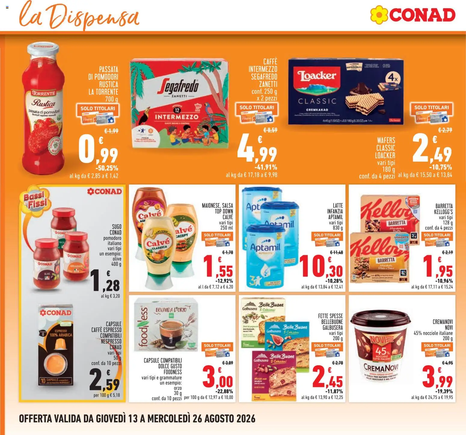 Volantino Conad del 13/08/2026 | Pagina: 12 | Prodotti: Salsa, Olive, Pomodori, Segafredo
