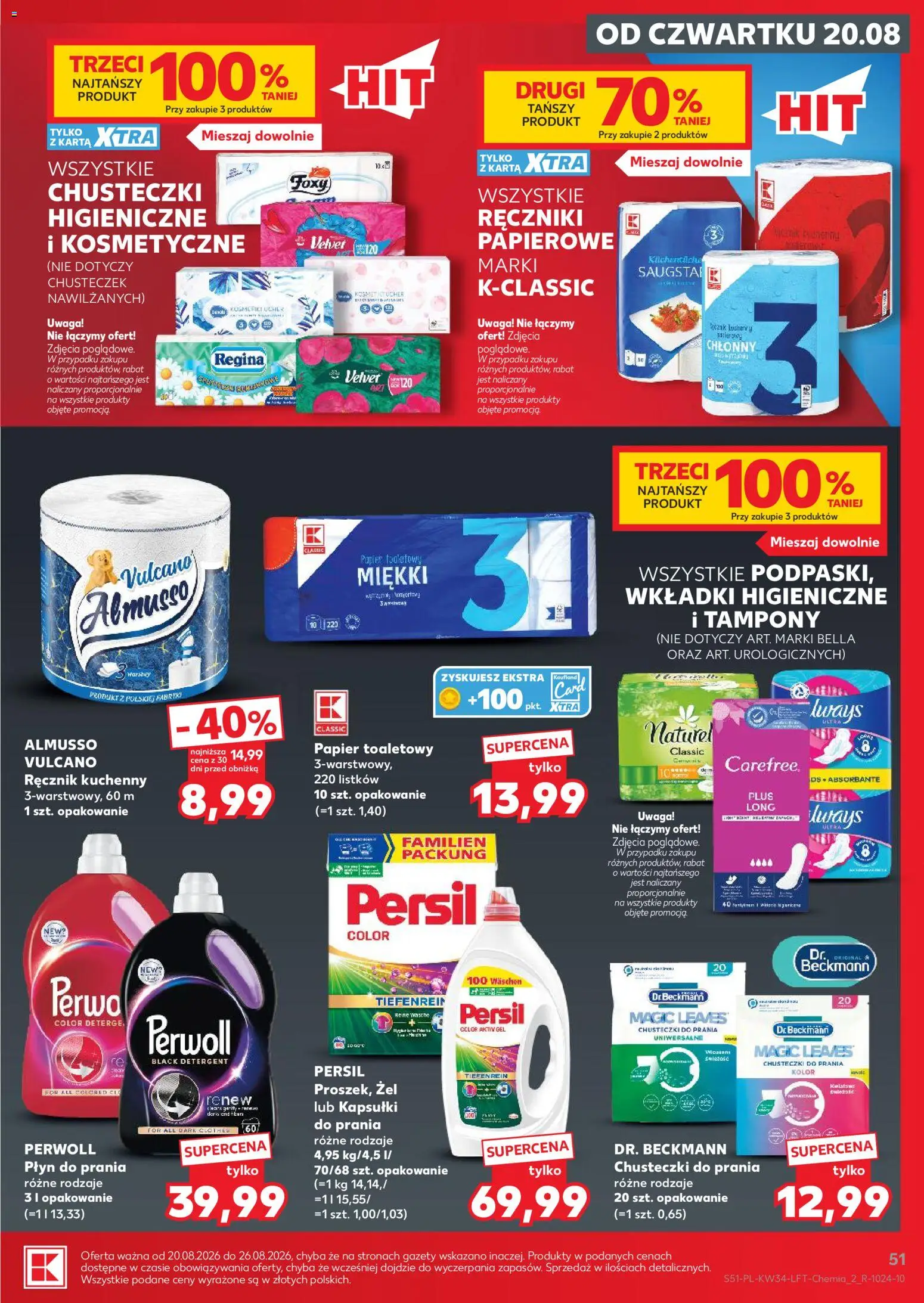 Kaufland Polsko leták - Mocny start od 20.08.2026 | Strana: 51 | Produkty: Perwoll, Velvet, Persil, Tampony