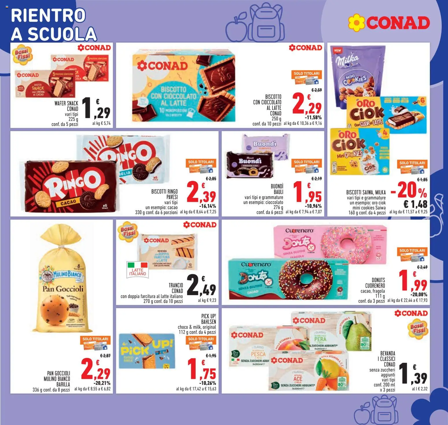 Volantino Conad del 27/08/2026 | Pagina: 19 | Prodotti: Cioccolato, Biscotti, Latte, Pera