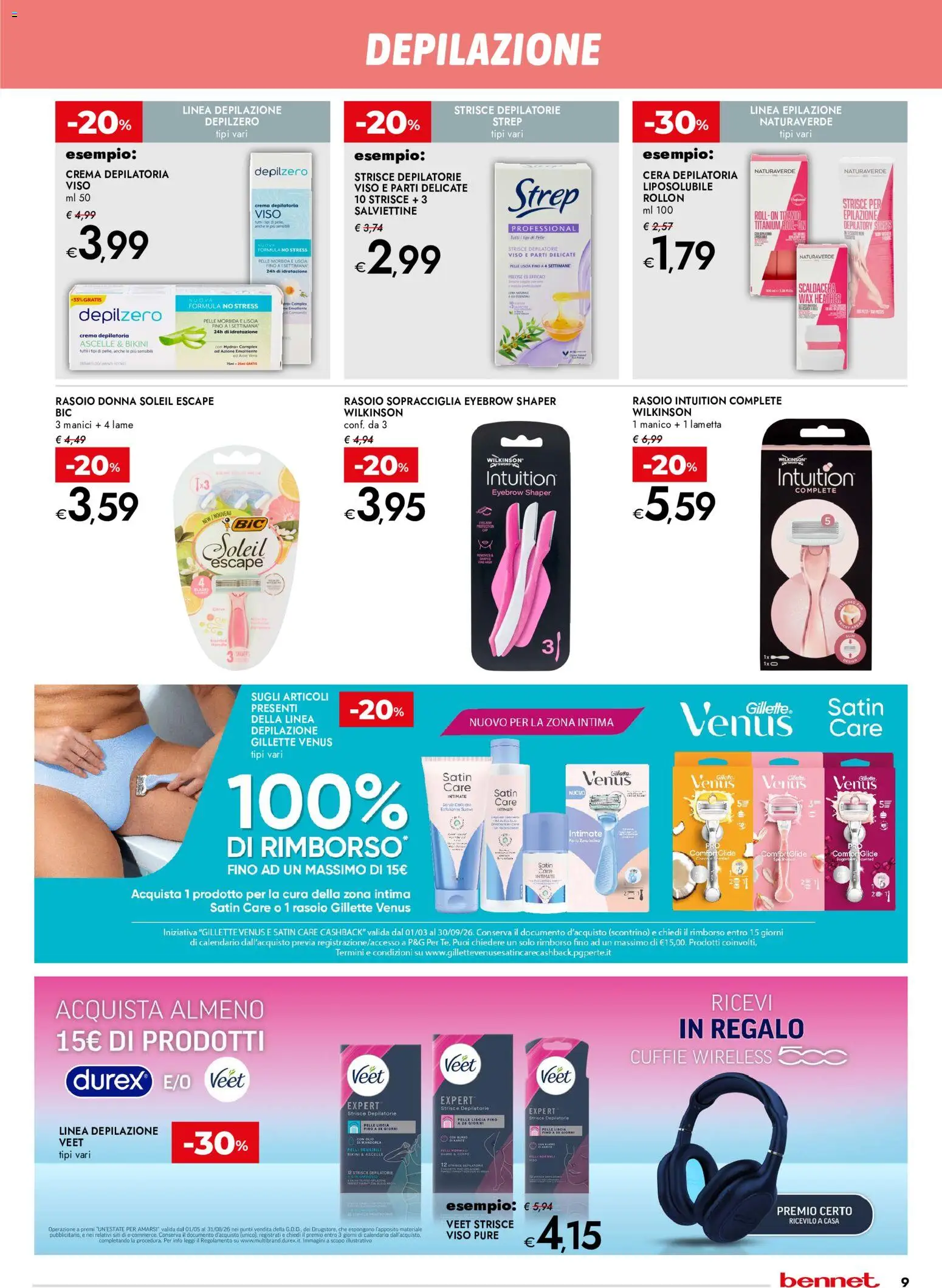 Volantino bennet del 23/07/2026 | Pagina: 9 | Prodotti: Crema, Rasoio, Bikini, Cuffie