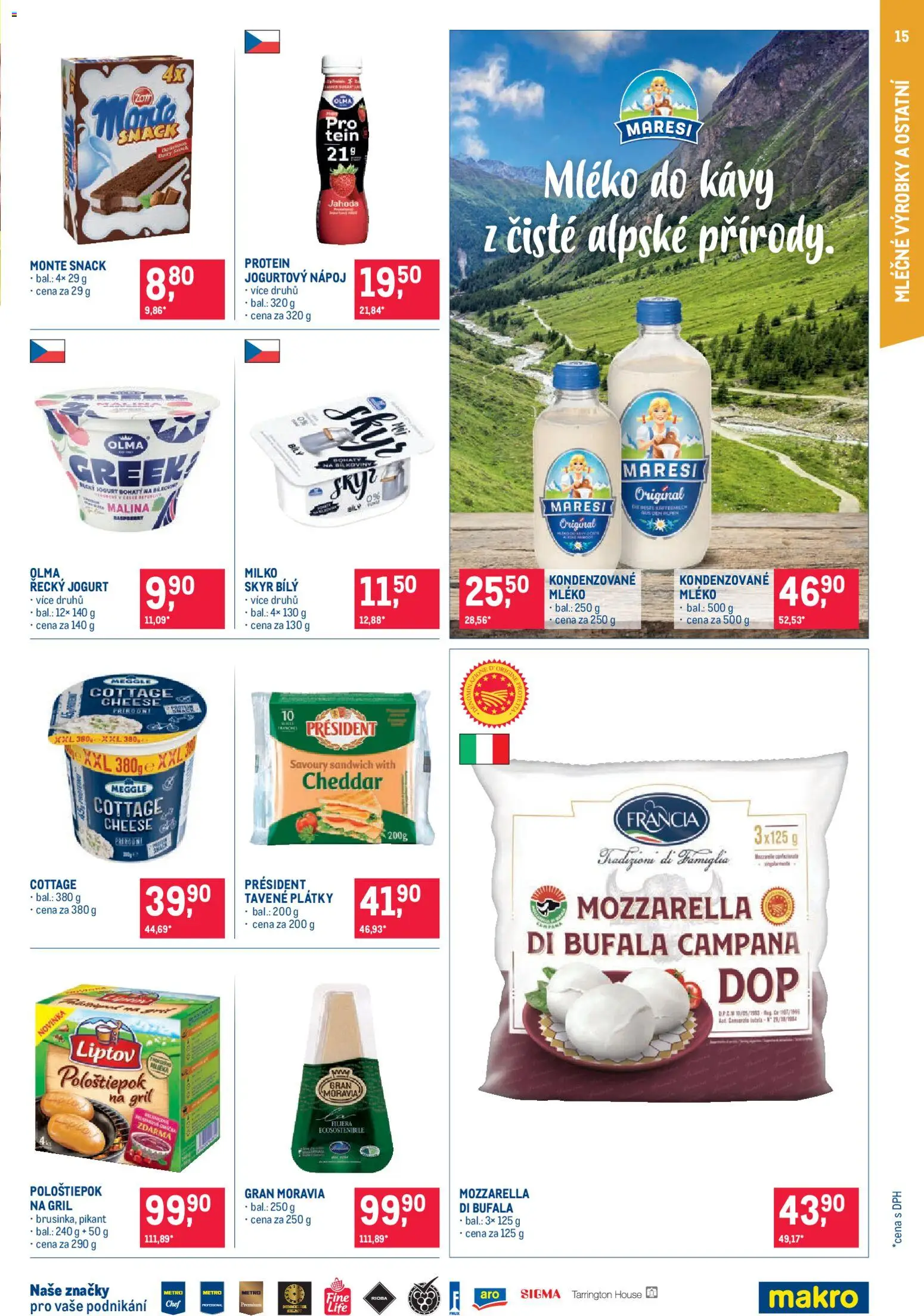 Makro leták - Pro milovníky jídla od 26.08.2026 | Strana: 15 | Produkty: Jogurt, Milko řecký jogurt, Skyr, Cottage cheese