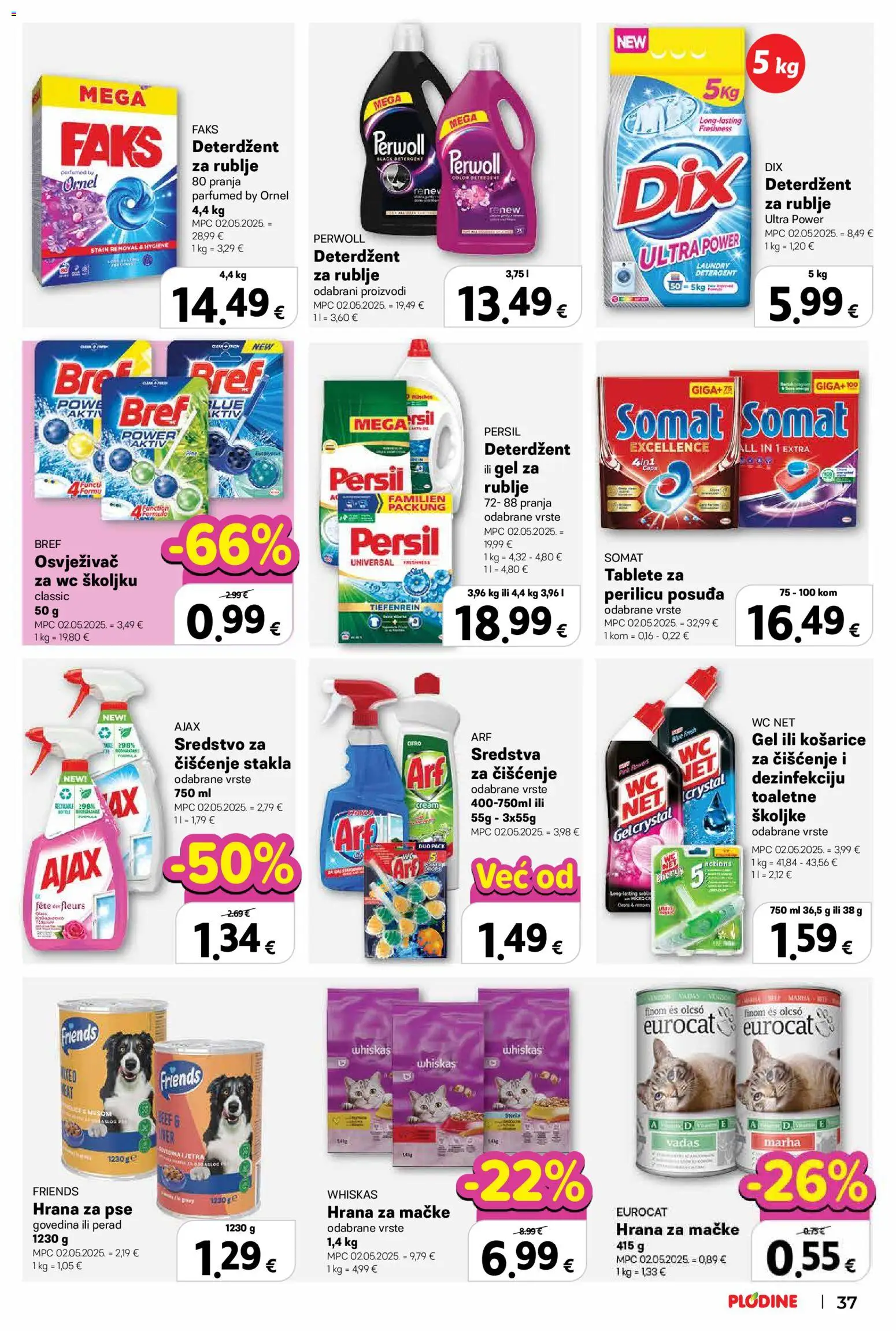 Plodine katalog | vrijedi od 20.05.2026 | Stranica: 39 | Proizvodi: Faks, Hrana za pse, WC Net, Persil