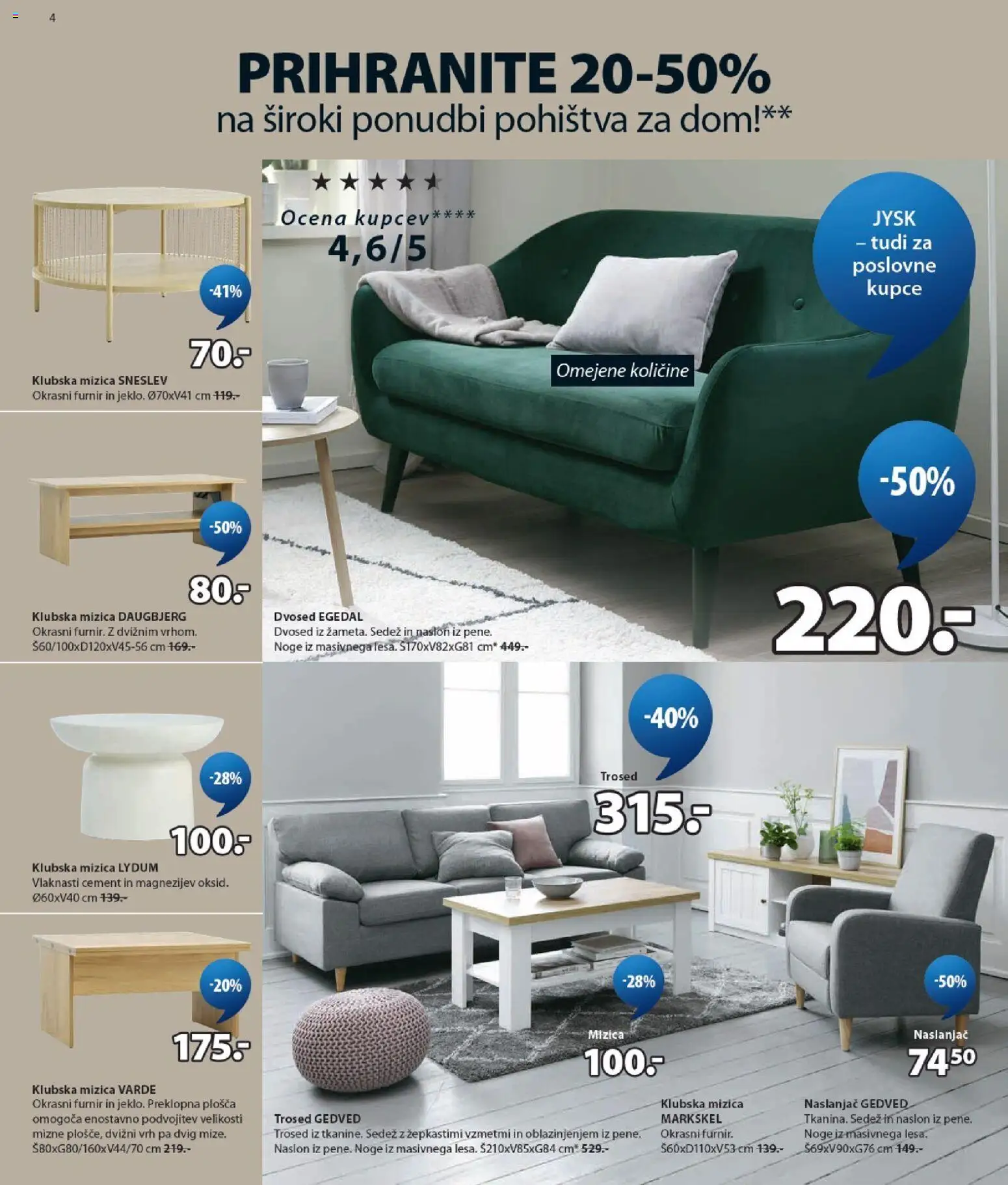 Novi JYSK katalog ponudbe – veljaven od 26.08.2026 | Stran: 4 | Izdelki: Naslanjač, Trosed, Dvosed, Cement