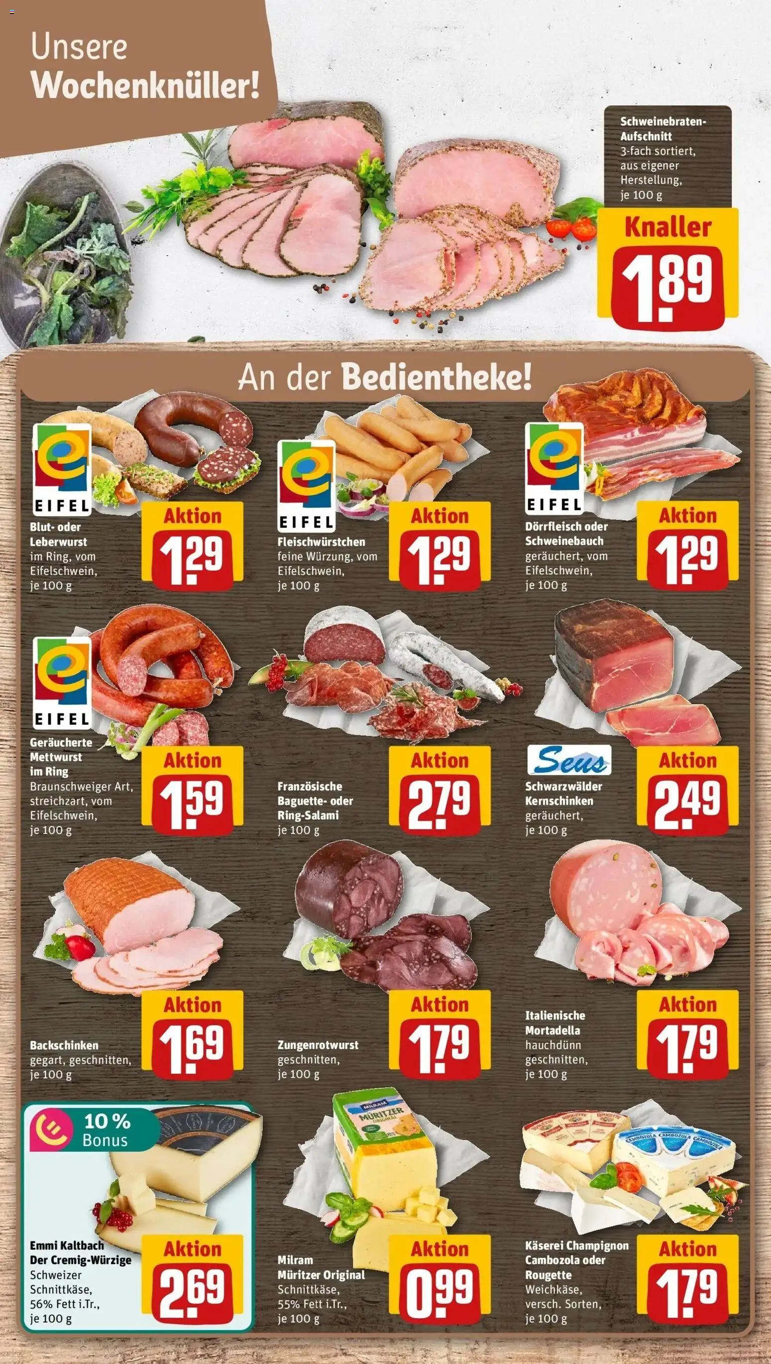 REWE Prospekt ab 28.09.2026 zum Blättern » Angebote | Seite: 15 | Produkte: Schweinebauch, Baguette, Milram