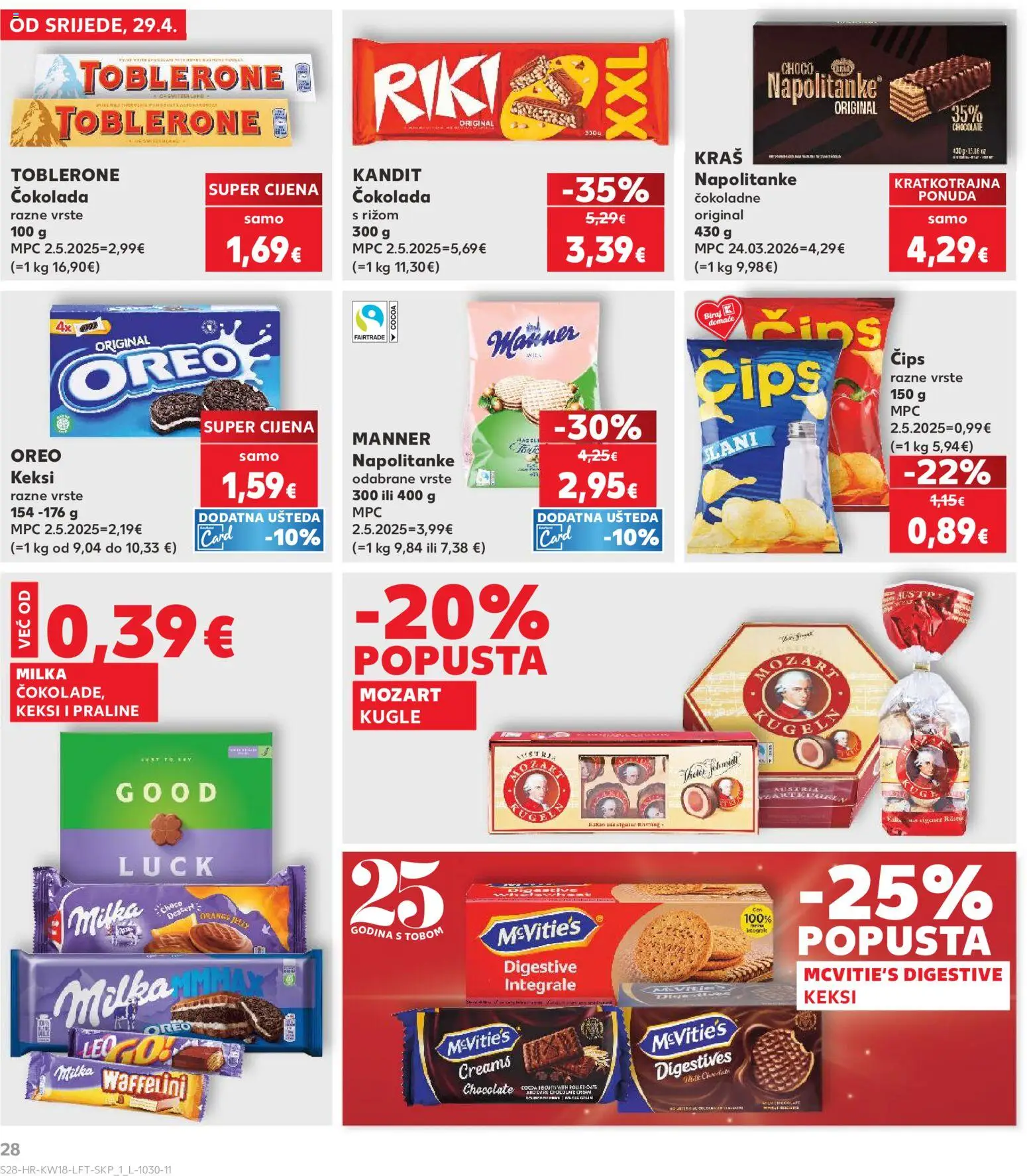 Kaufland katalog | vrijedi od 29.04.2026 | Stranica: 28 | Proizvodi: Praline, Keksi, Čips, Milka