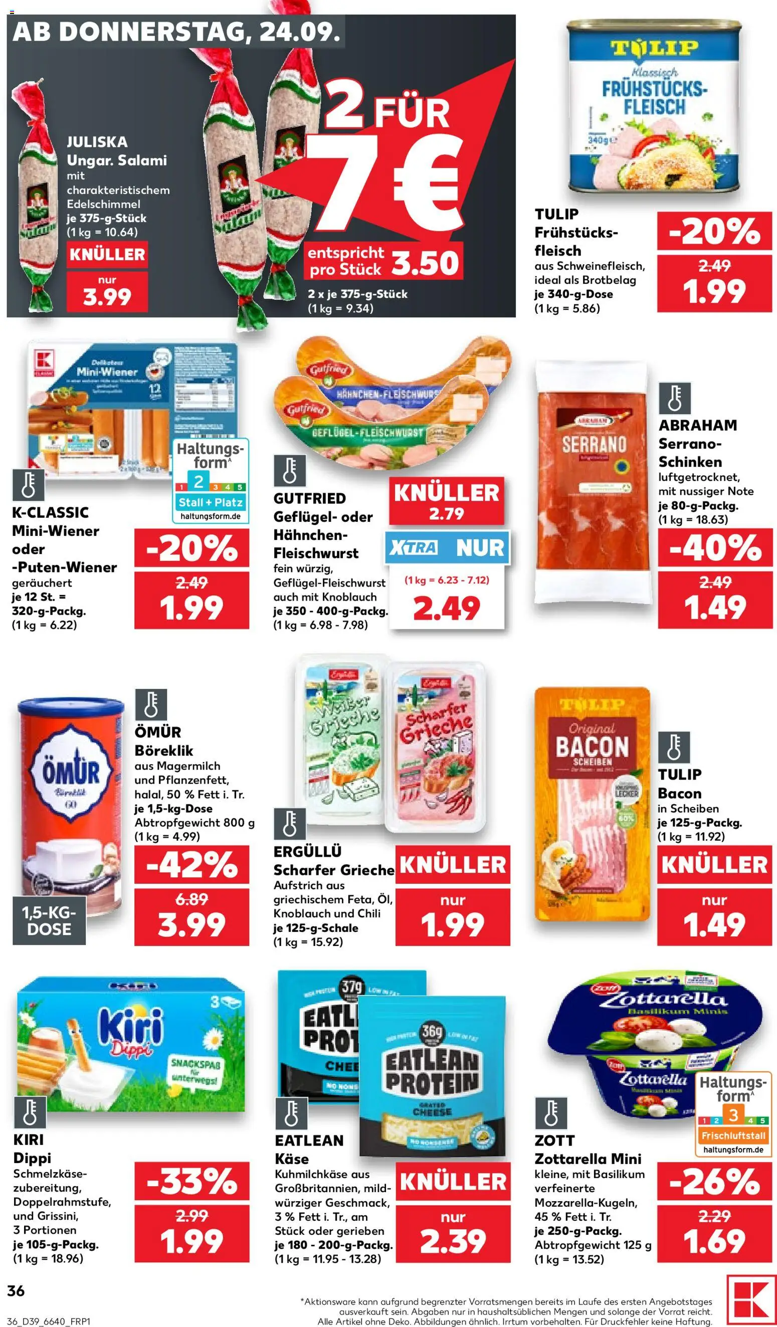 Kaufland Prospekt – gültig ab 24.09.2026 | Seite: 36 | Produkte: Käse, Knoblauch, Schinken, Fleisch