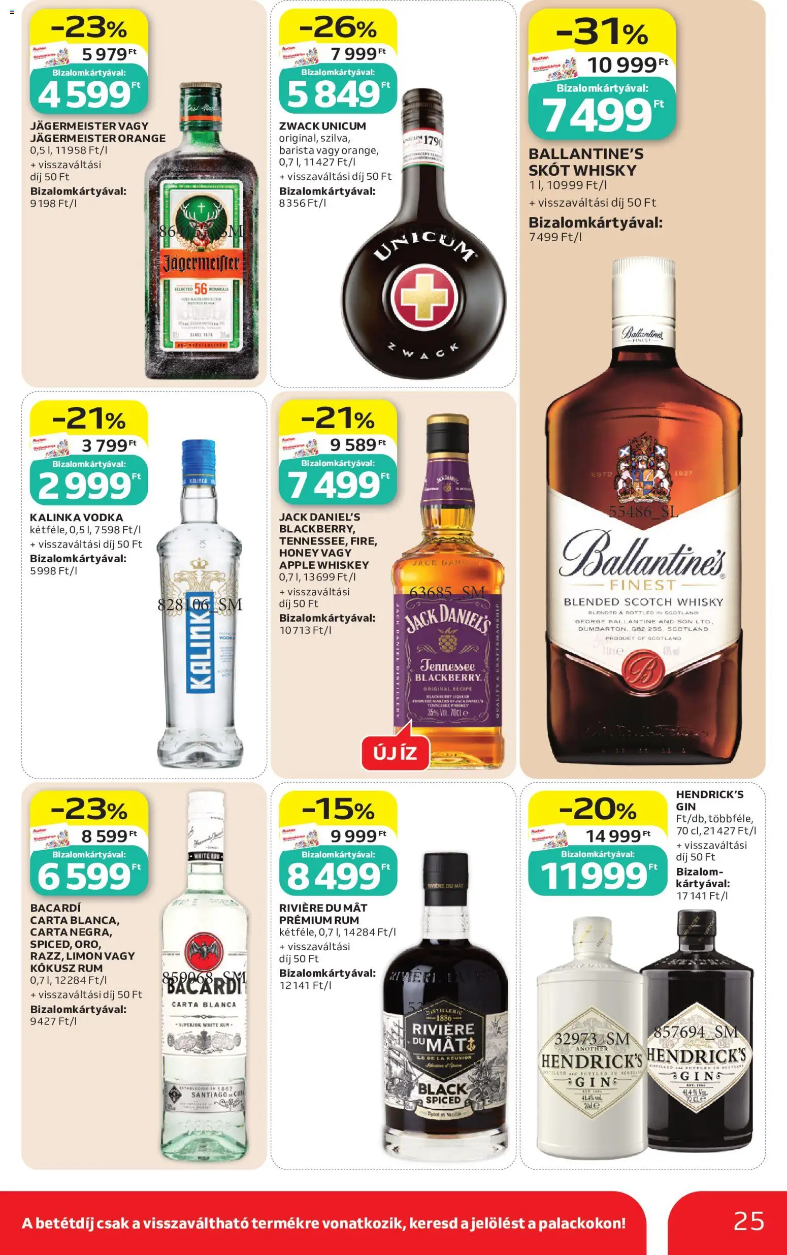 Auchan akciós ujság - amely érvényes a következő dátumtól: 2026.08.06. | Oldal: 25 | Termékek: Jägermeister, Whiskey, Gin, Vodka