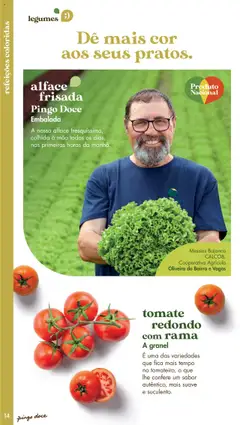 Pré-visualização alface frisada, Embalada. A nossa alface fresquíssima, colhida à mão todos os dias, nas primeiras horas da manhã. válido de 20.05.2025 | Página: 14 | Produtos: Tomate, Alface