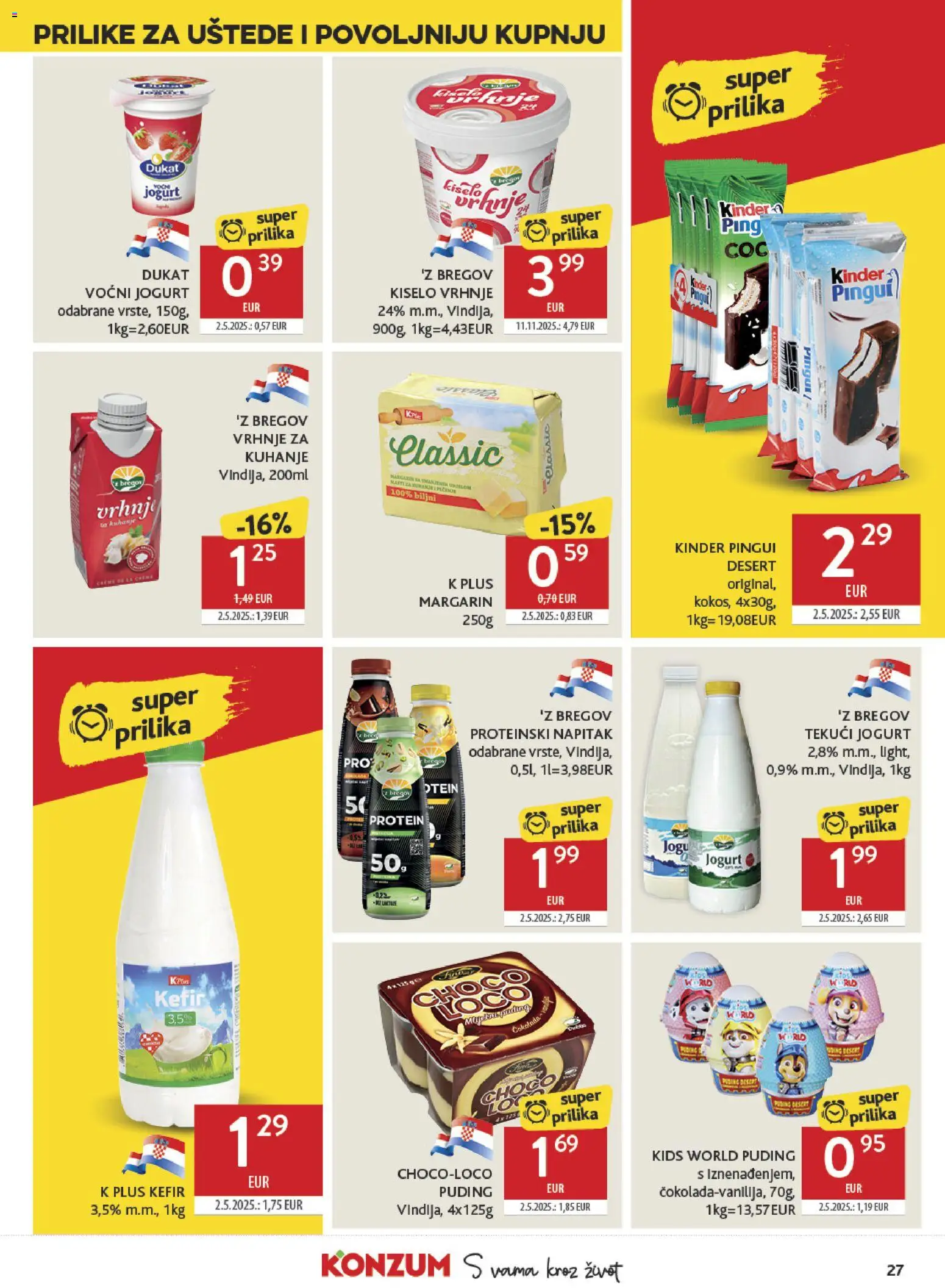 Konzum HR akciós ujság - amely érvényes a következő dátumtól: 13.05.2026 | Oldal: 27 | Termékek: Puding, Kefir, Margarin, Protein