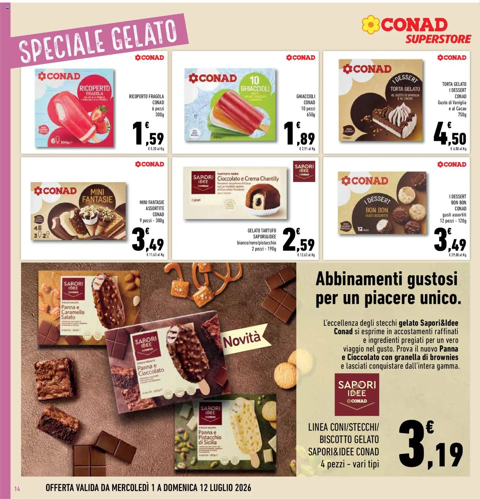 Volantino Conad del 01/07/2026 | Pagina: 14 | Prodotti: Tartufo, Panna, Torta, Cacao