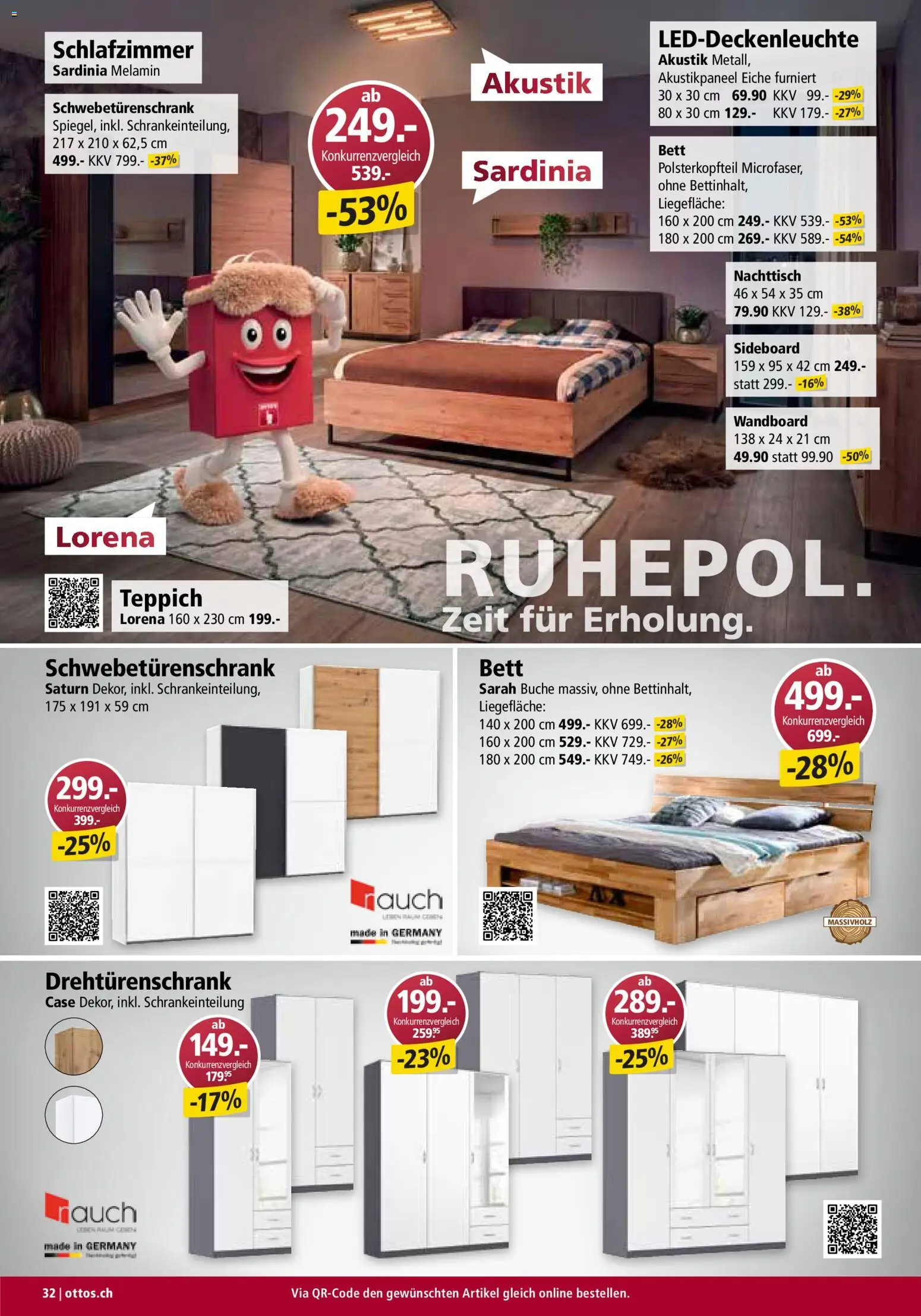 Otto's Aktionen Möbelflyer – gültig ab 01.07.2026 | Seite: 32 | Produkte: Schwebetürenschrank, Wandboard, Drehtürenschrank, Bett