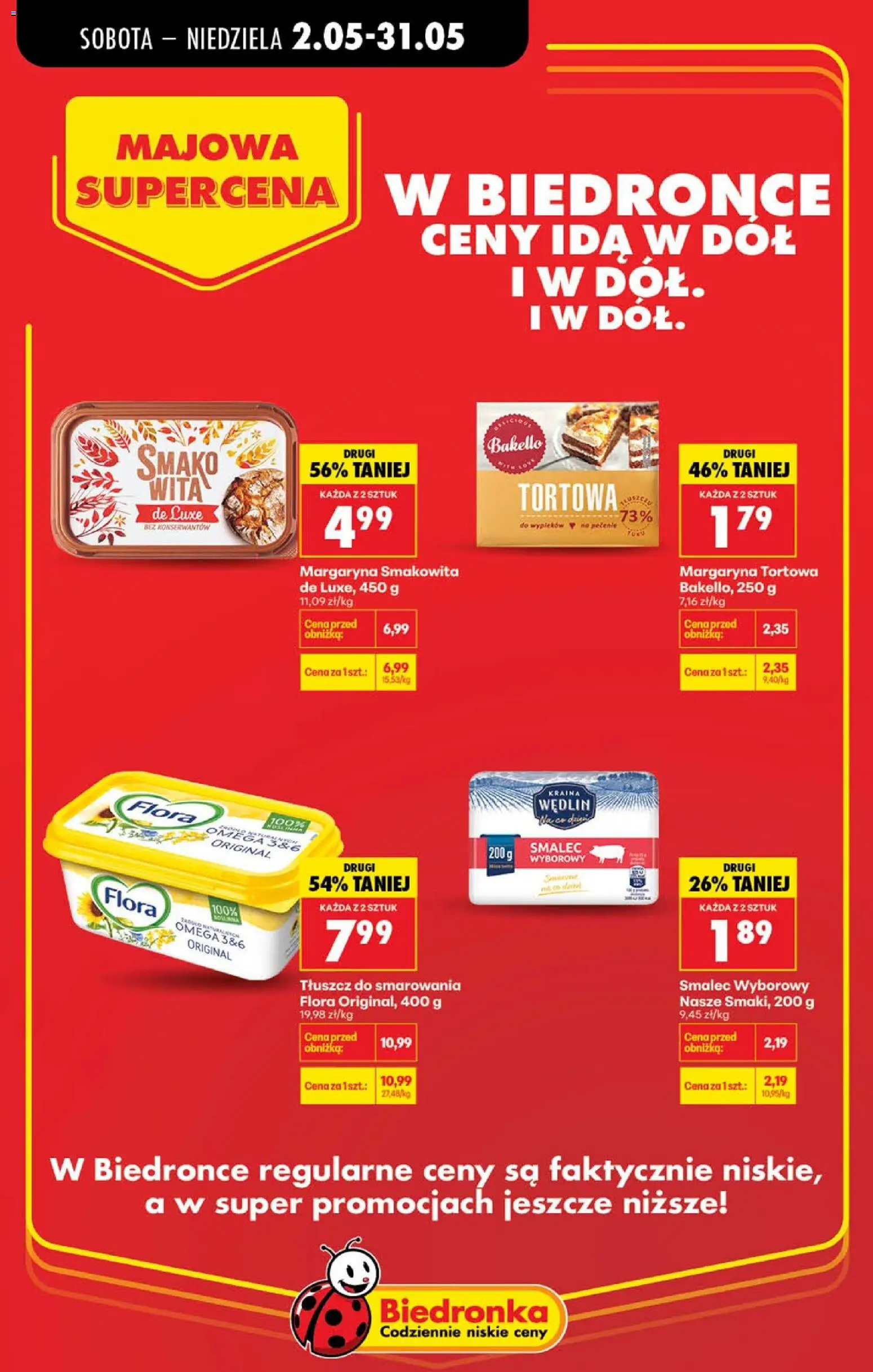 Biedronka gazetka - Majowa supercena od 02.05.2026 | Strona: 5 | Produkty: Margaryna tortowa, Smalec wyborowy, Margaryna