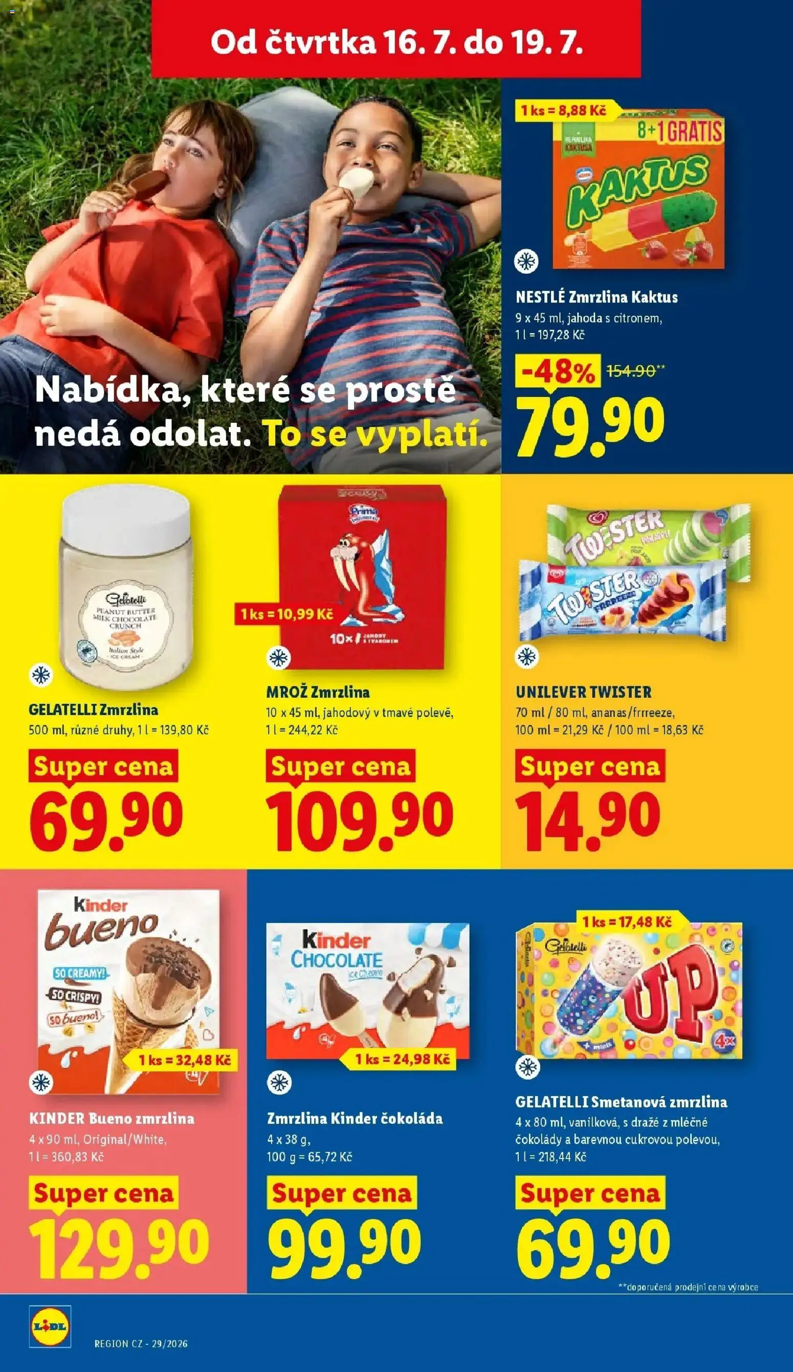 Lidl aktuální leták od 16.07.2026 | Strana: 22 | Produkty: Zmrzlina Gelatelli, Gelatelli, Kinder Bueno, Milk chocolate