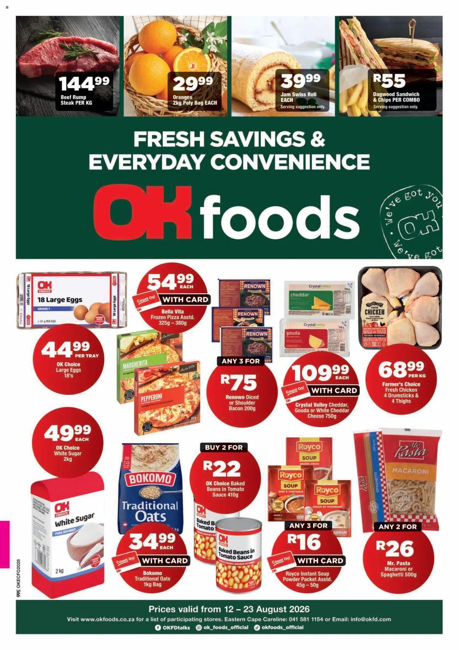 New OK Foods catalogue – valid from 12/08/2026 | Page: 1 | Products: Oranges, Cream, Soup, Bacon