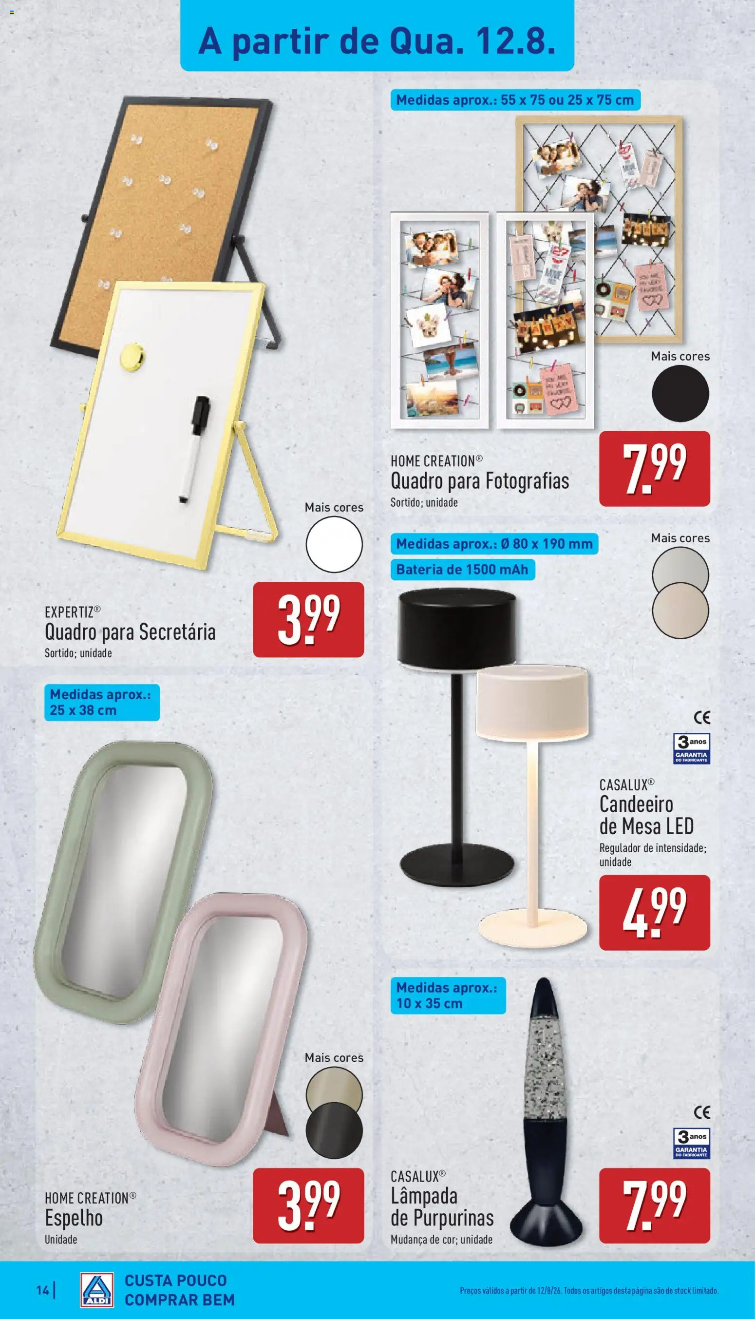Aldi folheto │ válido de 10/08/2026 | Página: 14 | Produtos: Quadro, Mesa, Bateria, Espelho
