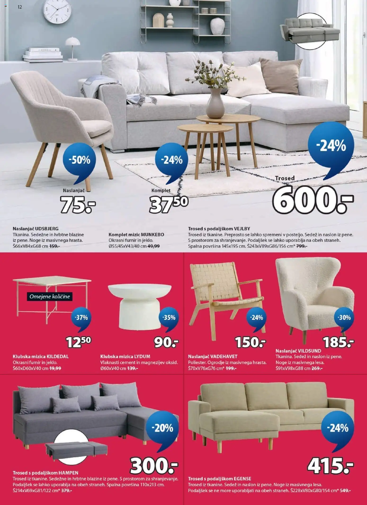 Novi JYSK katalog ponudbe – veljaven od 03.06.2026 | Stran: 12 | Izdelki: Naslanjač, Trosed, Furnir, Cement