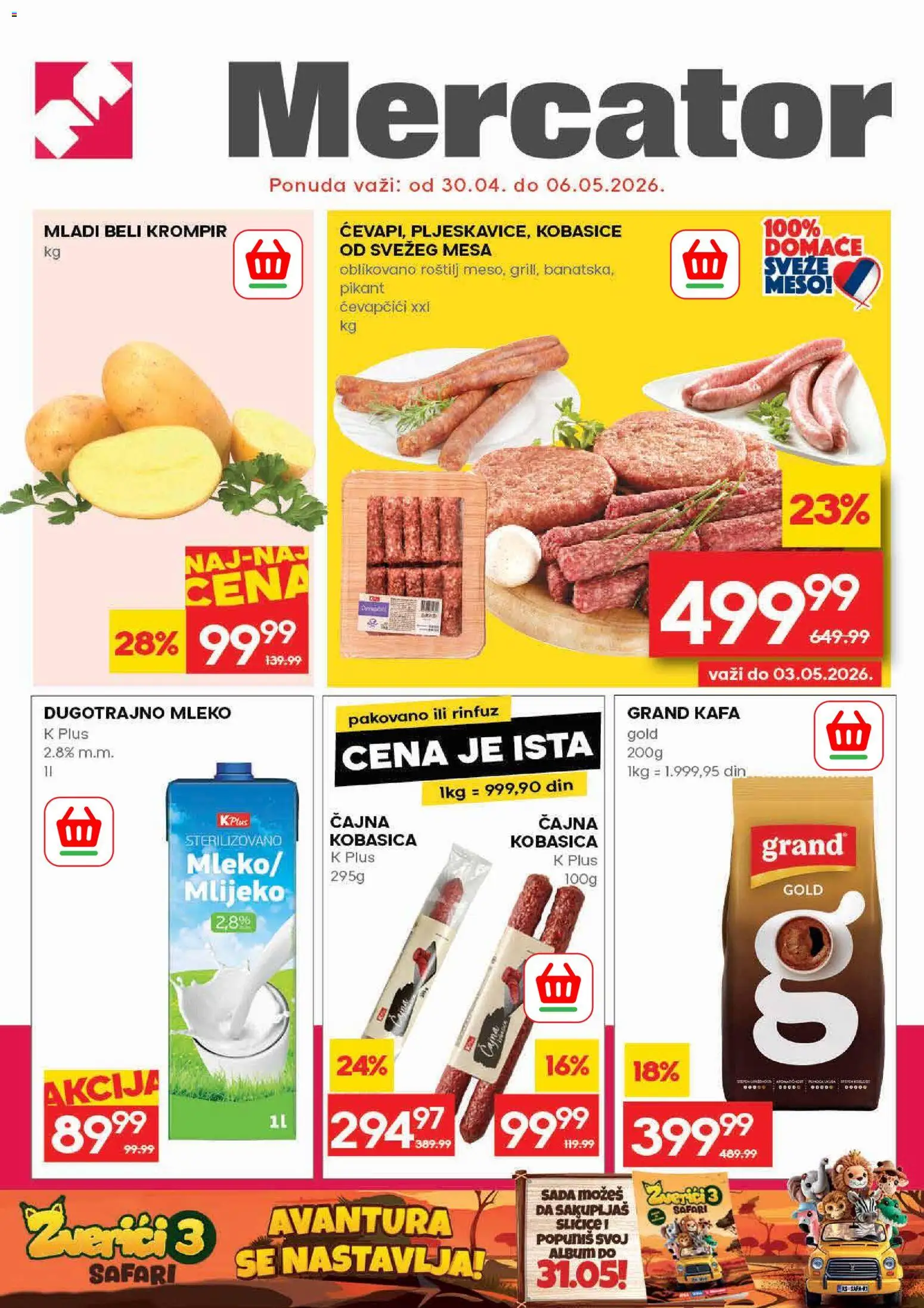 Mercator katalog - važi od 30.04.2026 | Strana: 1 | Proizvode: Krompir, Dugotrajno mleko, Mleko, Kafa