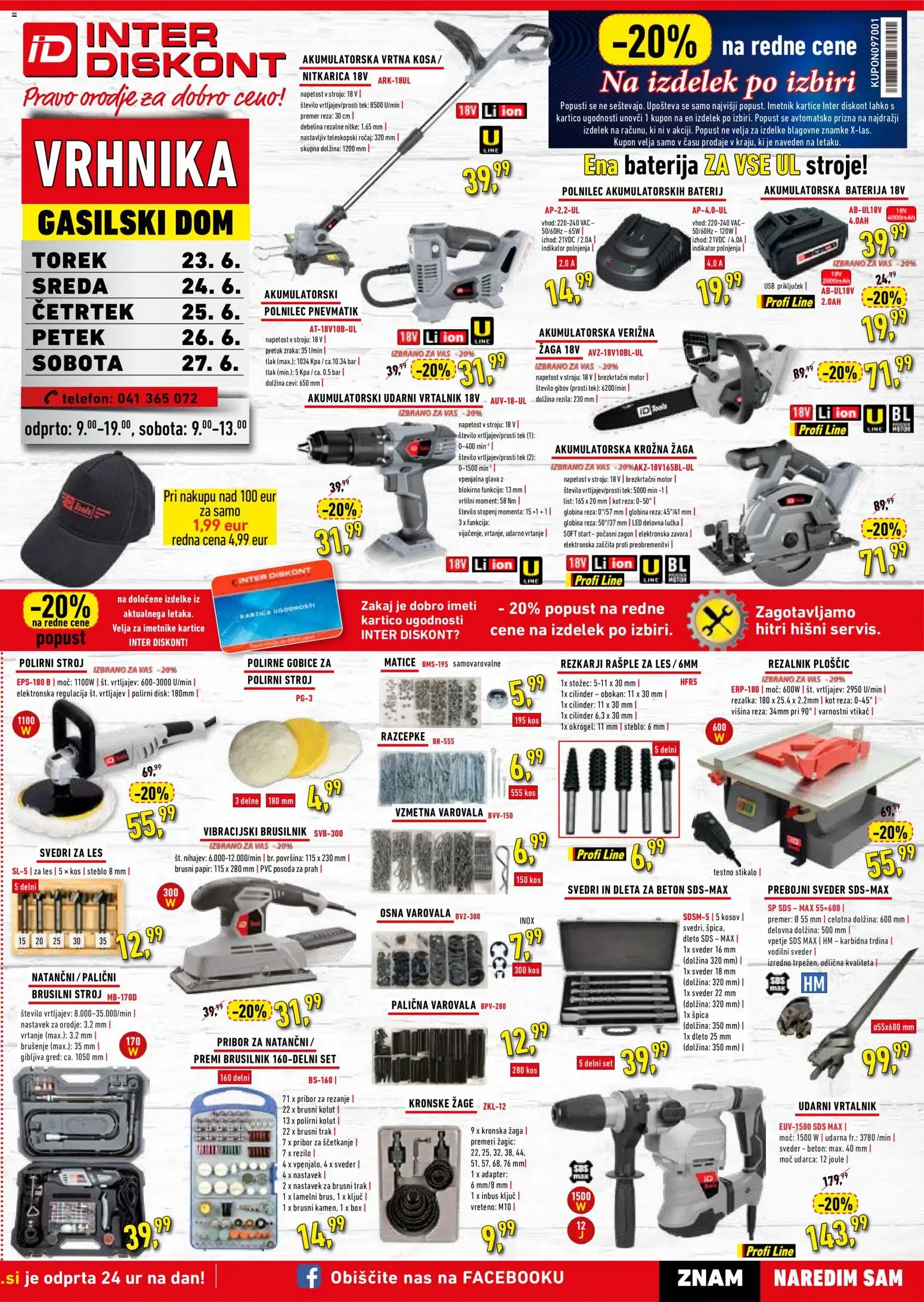 Novi Inter Diskont katalog ponudbe – veljaven od 23.06.2026 | Stran: 1 | Izdelki: Telefon, Adapter, Kos, Brusilnik