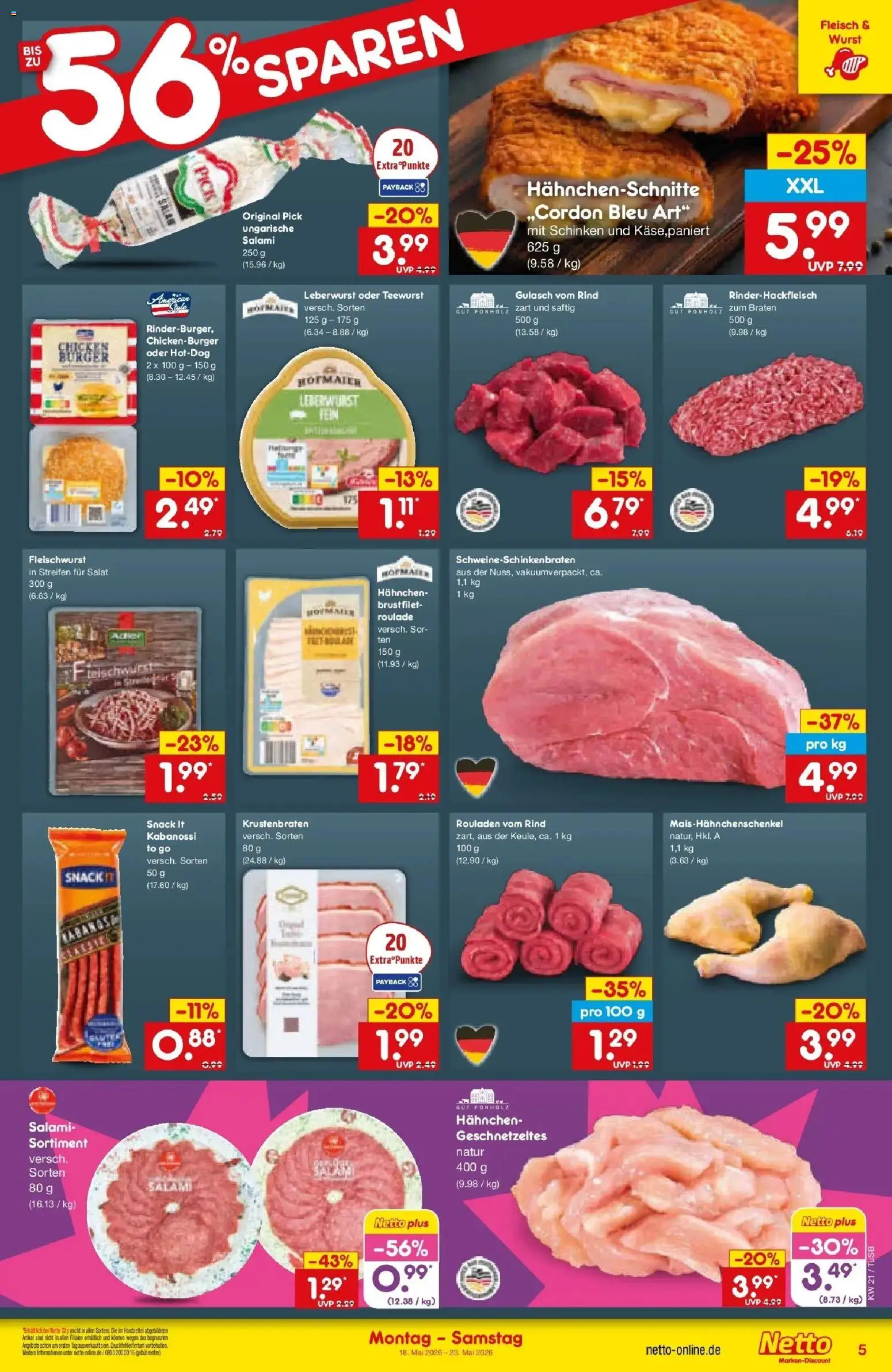 Netto Marken-Discount Prospekt Lahr-Langenwinkel	 – gültig ab 17.05.2026 | Seite: 5 | Produkte: Hahnchen, Krustenbraten, Schinken, Salat