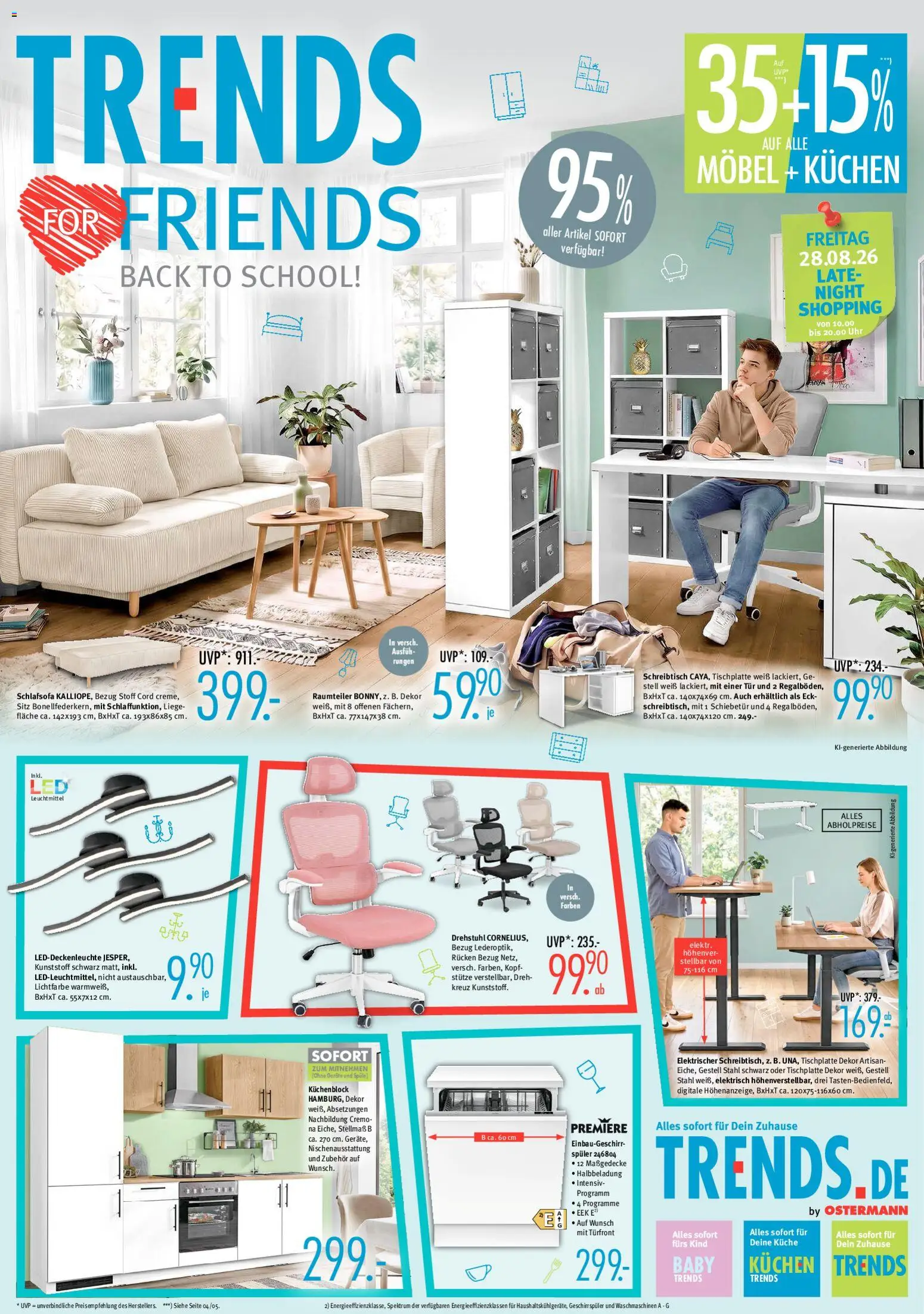 Trends Prospekt – gültig ab 22.08.2026 | Seite: 1 | Produkte: Küchenblock, Schlafsofa, Raumteiler, Tür