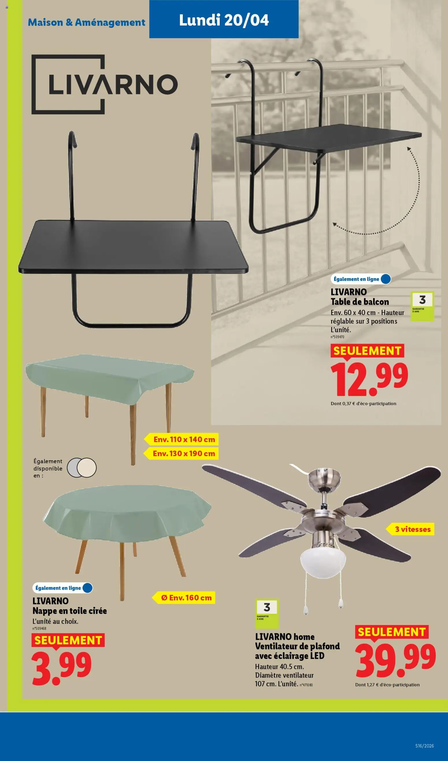 {H1} | Page: 16 | Produits: Ventilateur, Table, Nappe