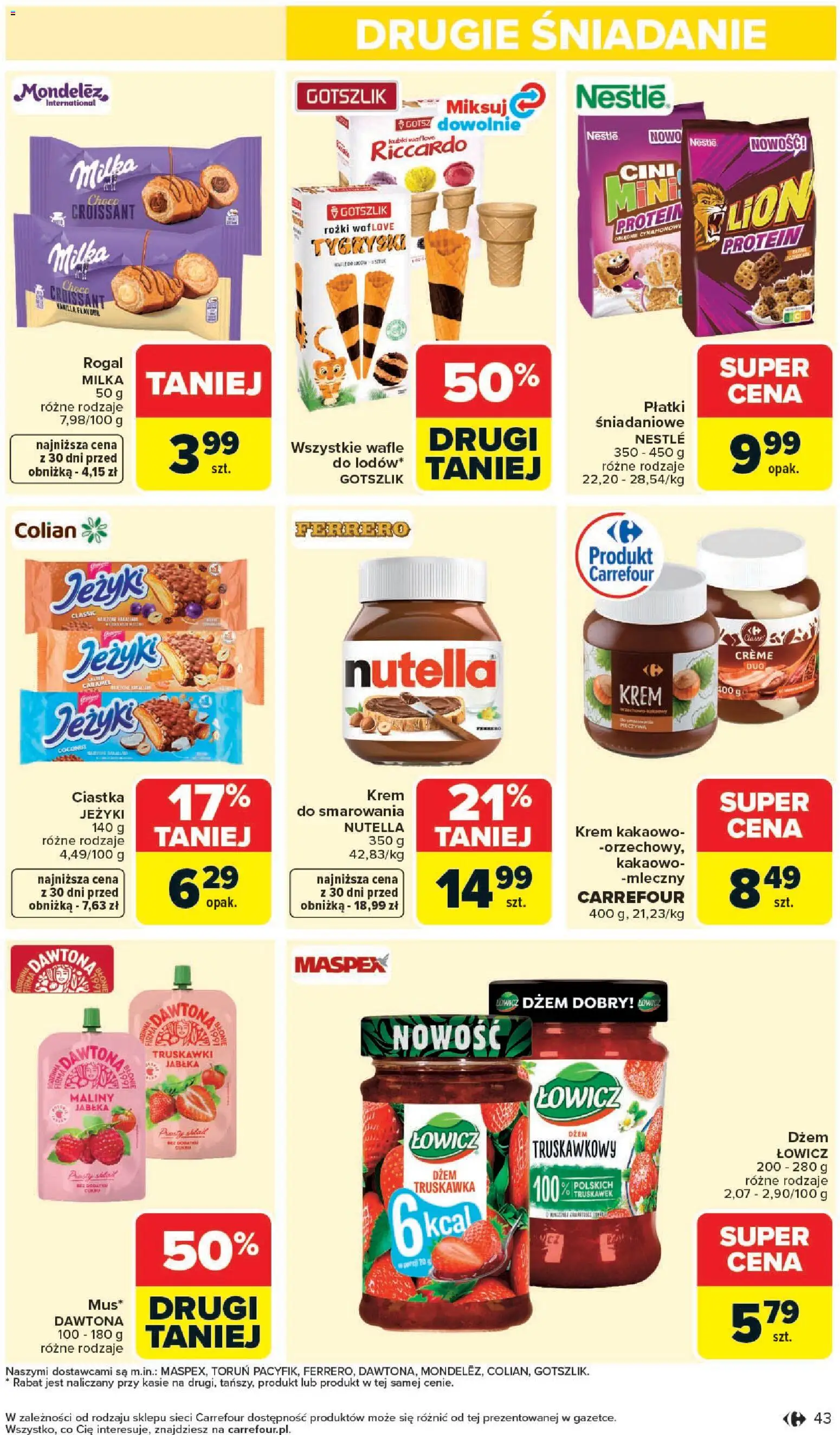 Carrefour gazetka - Zmieniliśmy Się Dla Ciebie od 25.05.2026 | Strona: 43 | Produkty: Maliny, Wafle, Dżem, Jabłka