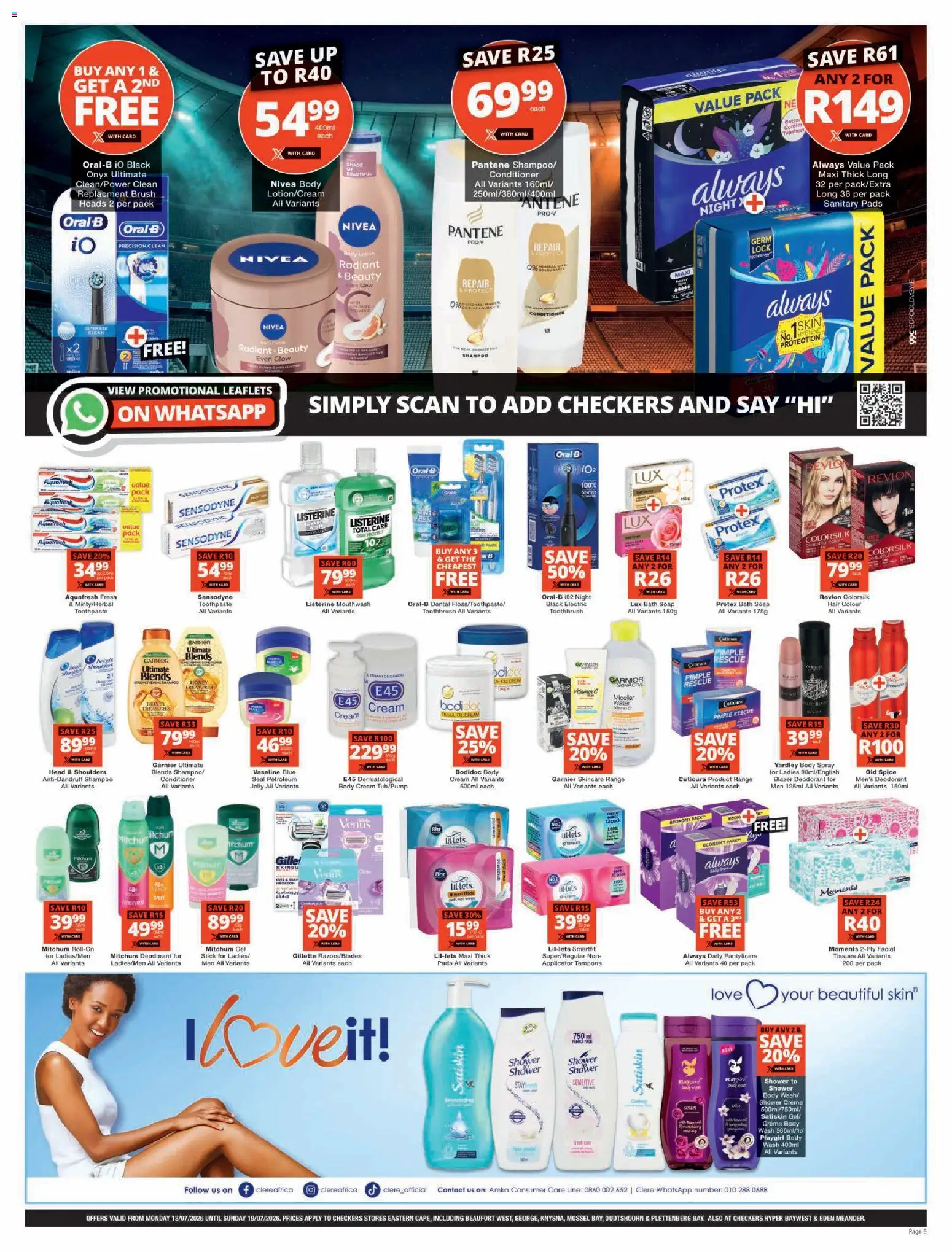 New Checkers catalogue – valid from 13/07/2026 | Page: 5 | Products: Blazer, Conditioner, Deodorant, Toothpaste