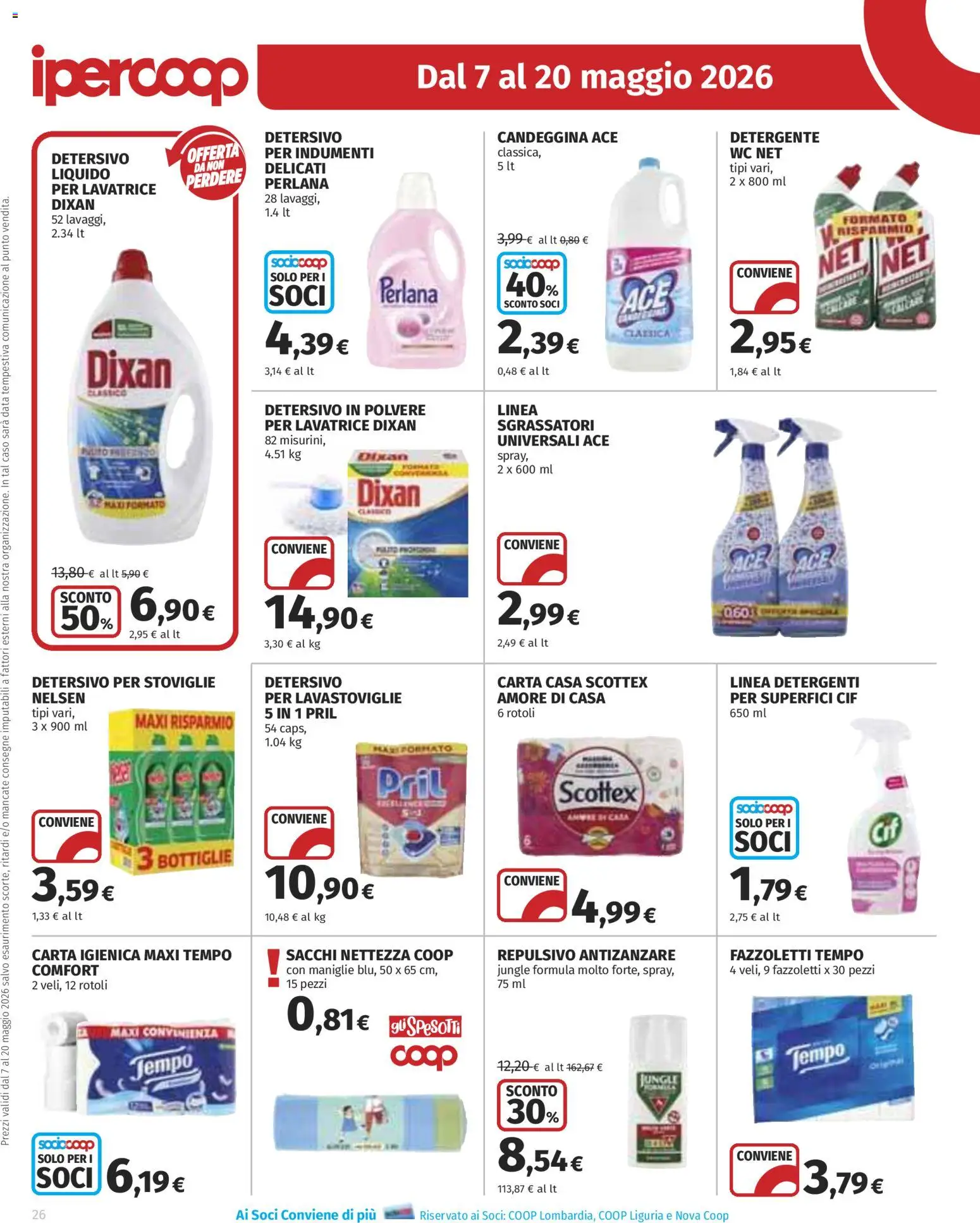 Volantino Ipercoop del 07.05.2026 | Pagina: 26 | Prodotti: Detersivo in polvere, Detergente, Antizanzare, Lavastoviglie
