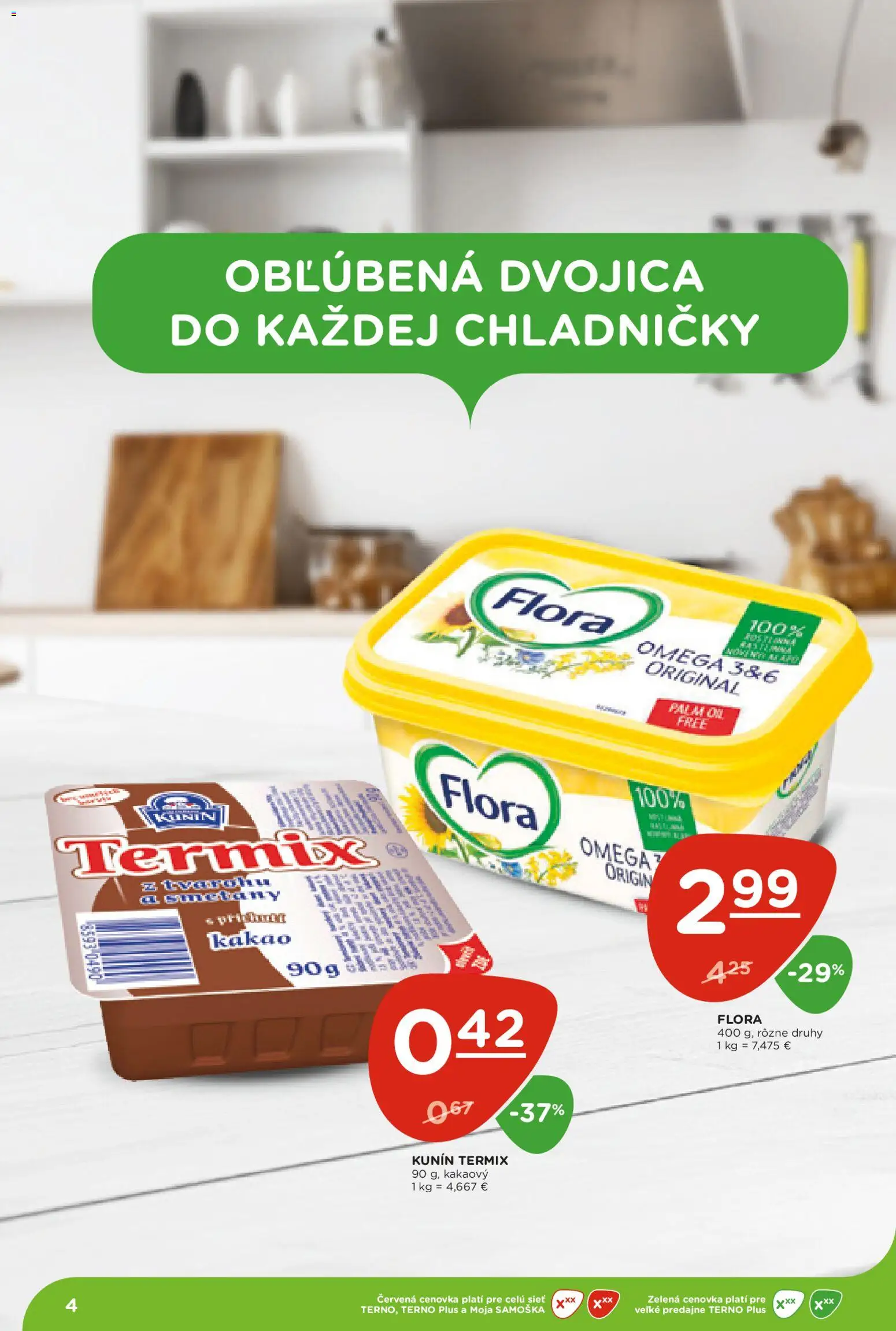 Nové Terno akcie – leták je platný od 07.05.2026 | Strana: 4 | Produkty: Flora, Kakao