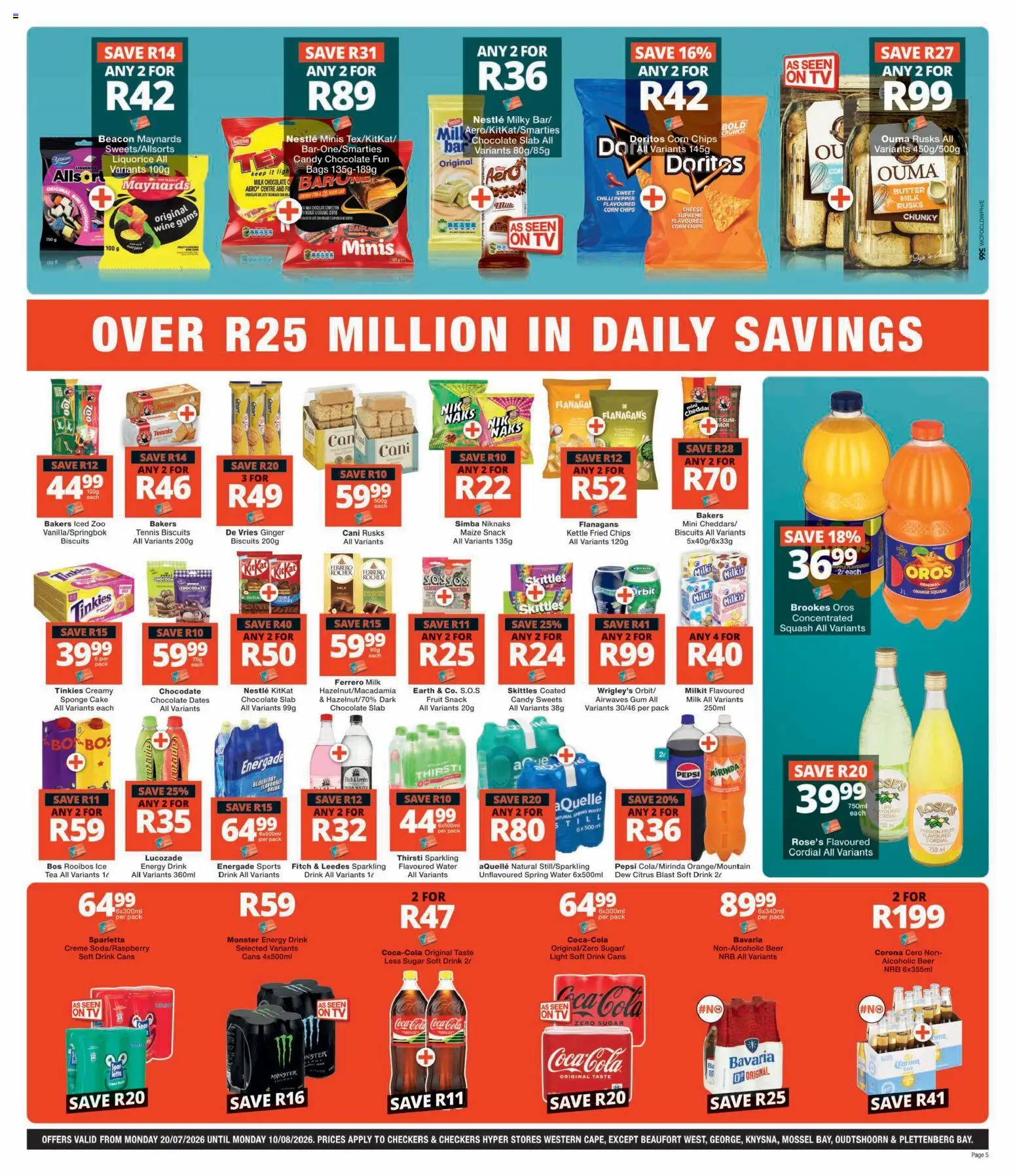 New Checkers catalogue – valid from 20/07/2026 | Page: 5 | Products: Squash, Milk, Tea, Rusks