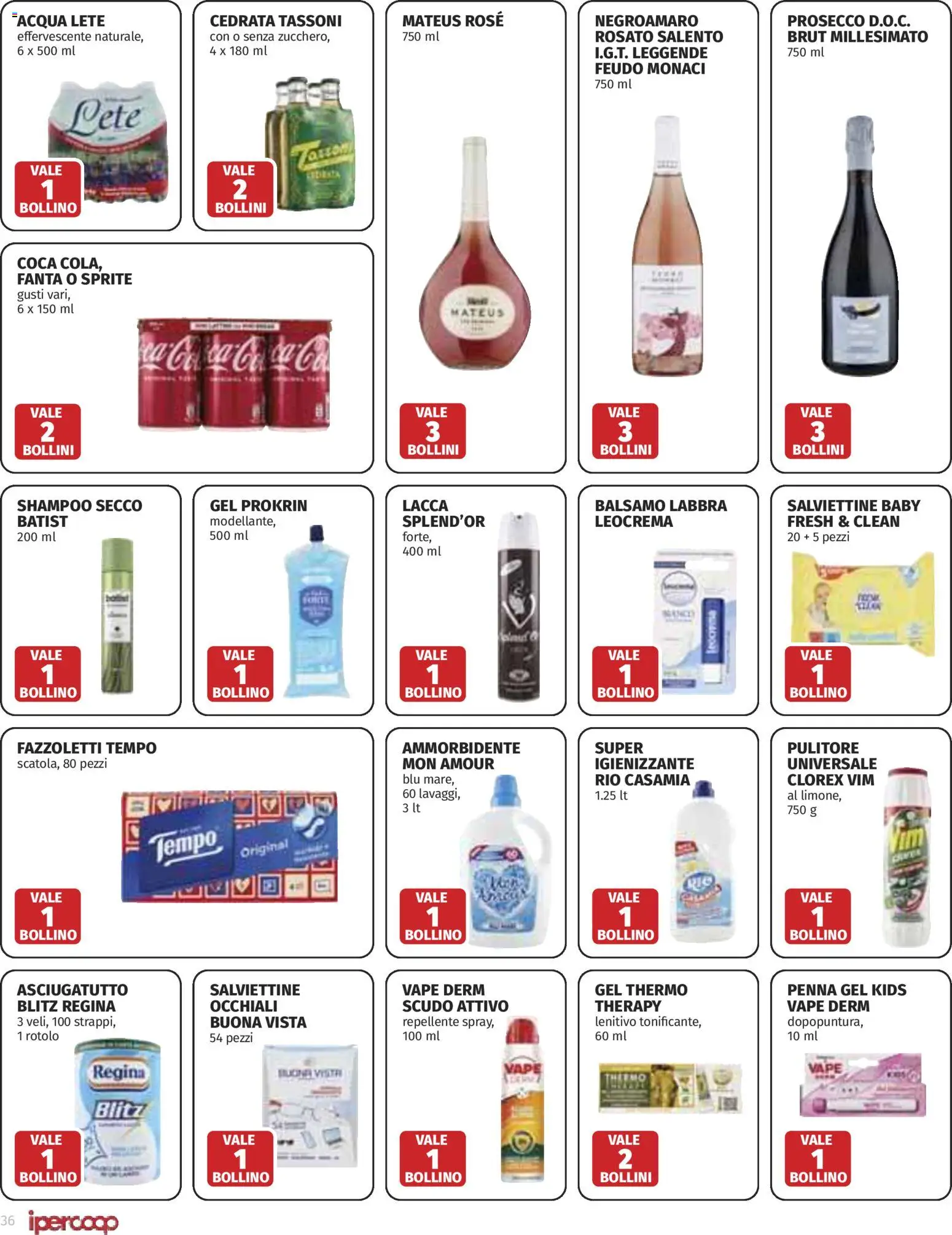 Volantino Ipercoop del 02/07/2026 | Pagina: 36 | Prodotti: Lacca, Ammorbidente, Fazzoletti, Asciugatutto