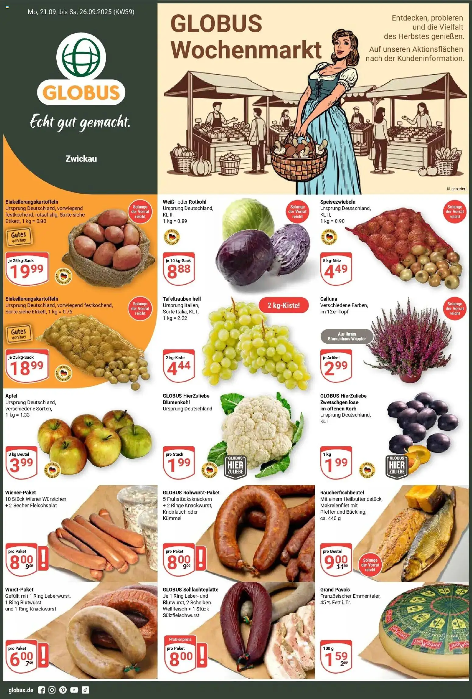 Globus Prospekt Zwickau (ab 21.09.2026) » Angebote online | Seite: 1 | Produkte: Rotkohl, Äpfel, Pfeffer, Blumenkohl