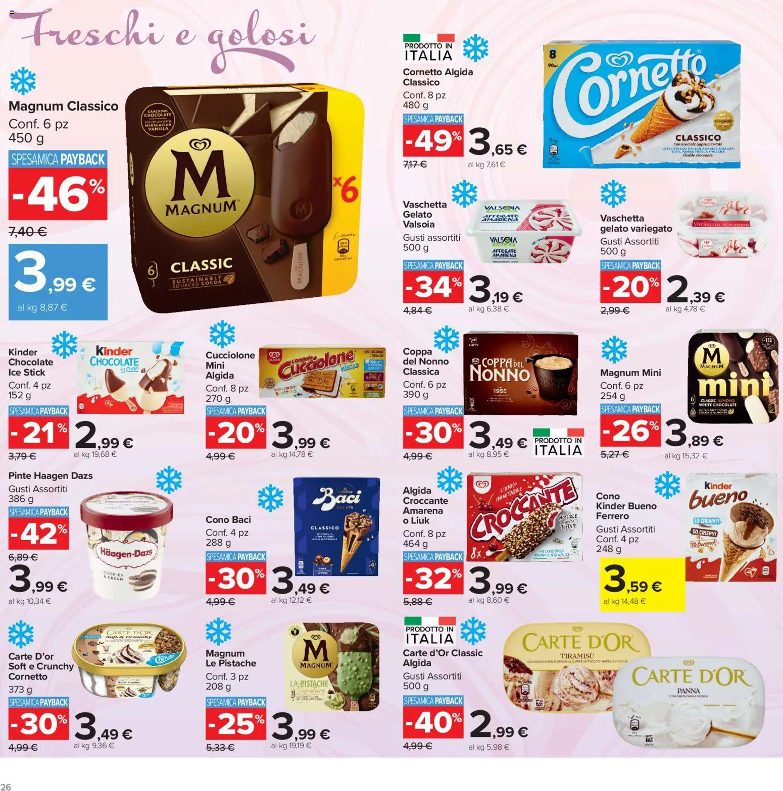 Volantino Carrefour del 15/09/2026 | Pagina: 26 | Prodotti: Cornetto, Magnum, Gelato, Tiramisù