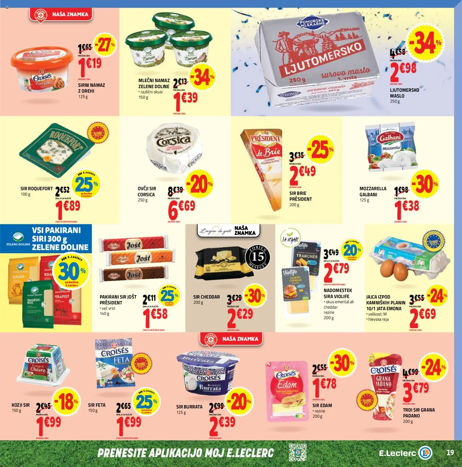 Novi E.leclerc katalog ponudbe – veljaven od 10.06.2026 | Stran: 19 | Izdelki: Sirni namaz, Gauda, Sir, Cheddar