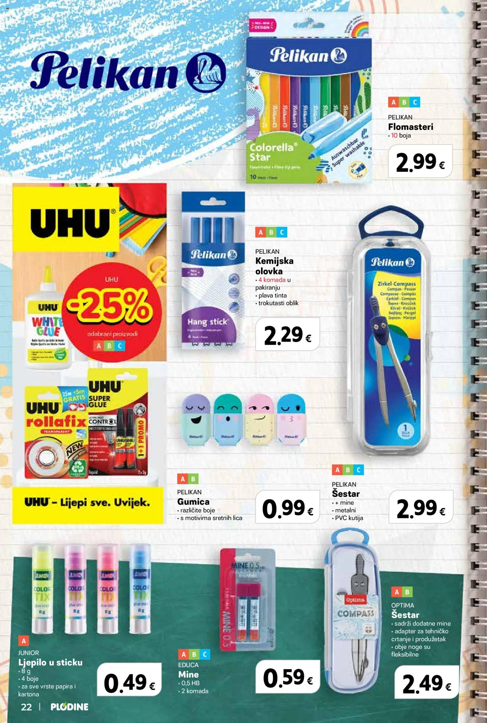 Plodine katalog | vrijedi od 13.08.2026 | Stranica: 22 | Proizvodi: Šestar, Kutija, Ljepilo, Flomasteri